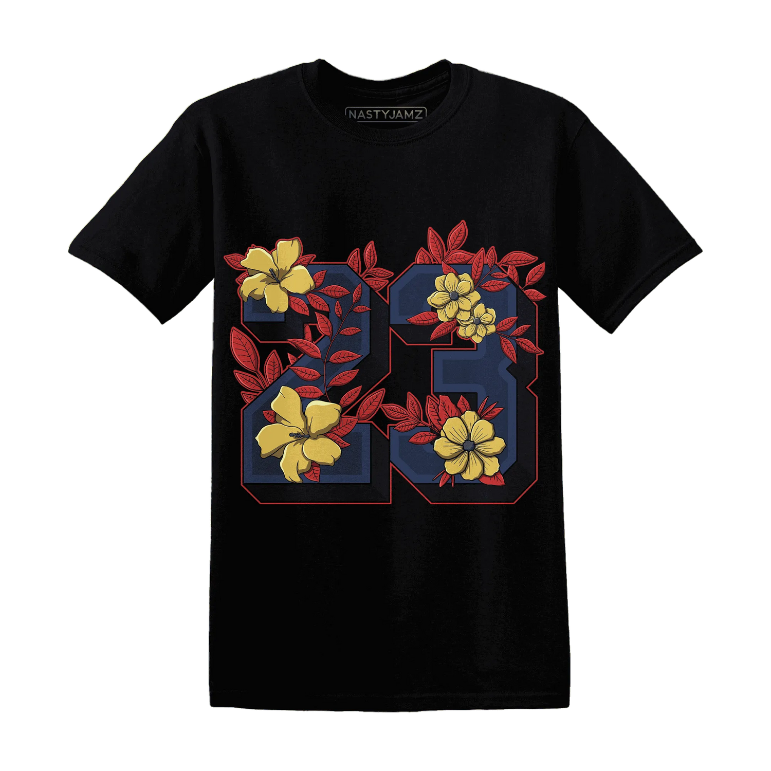 VaporMax-Air-Plus-Midnight-Navy-Gold-Black-NastyJamz-T-Shirt-Match-23-Floral