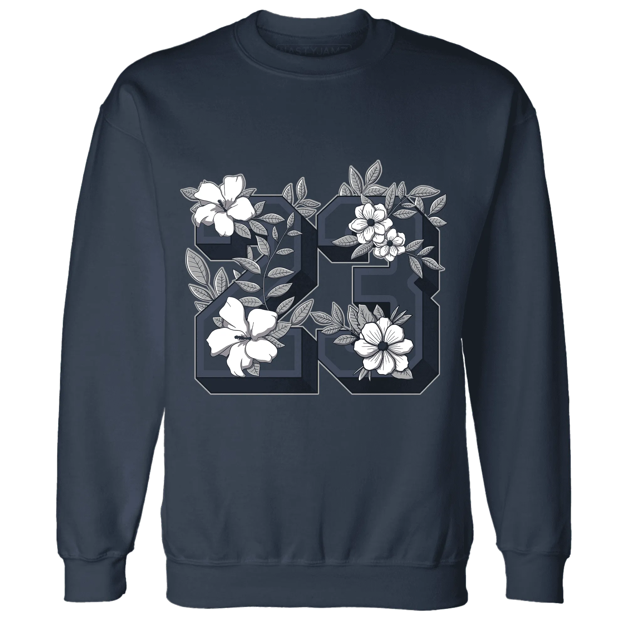 VaporMax-Plus-Midnight-Navy-White-Metallic-Silver-Sweatshirt-Match-23-Floral