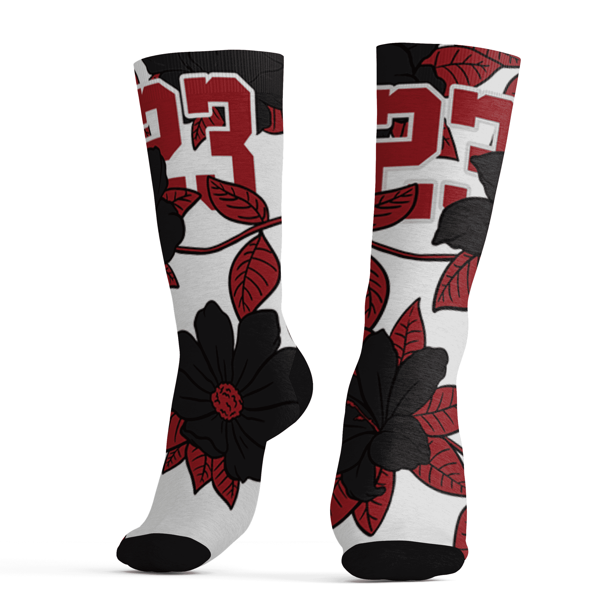 Retro Red Taxi 12s Socks Match 23 Floral 3D All-Over Print Flower - NastyJamz