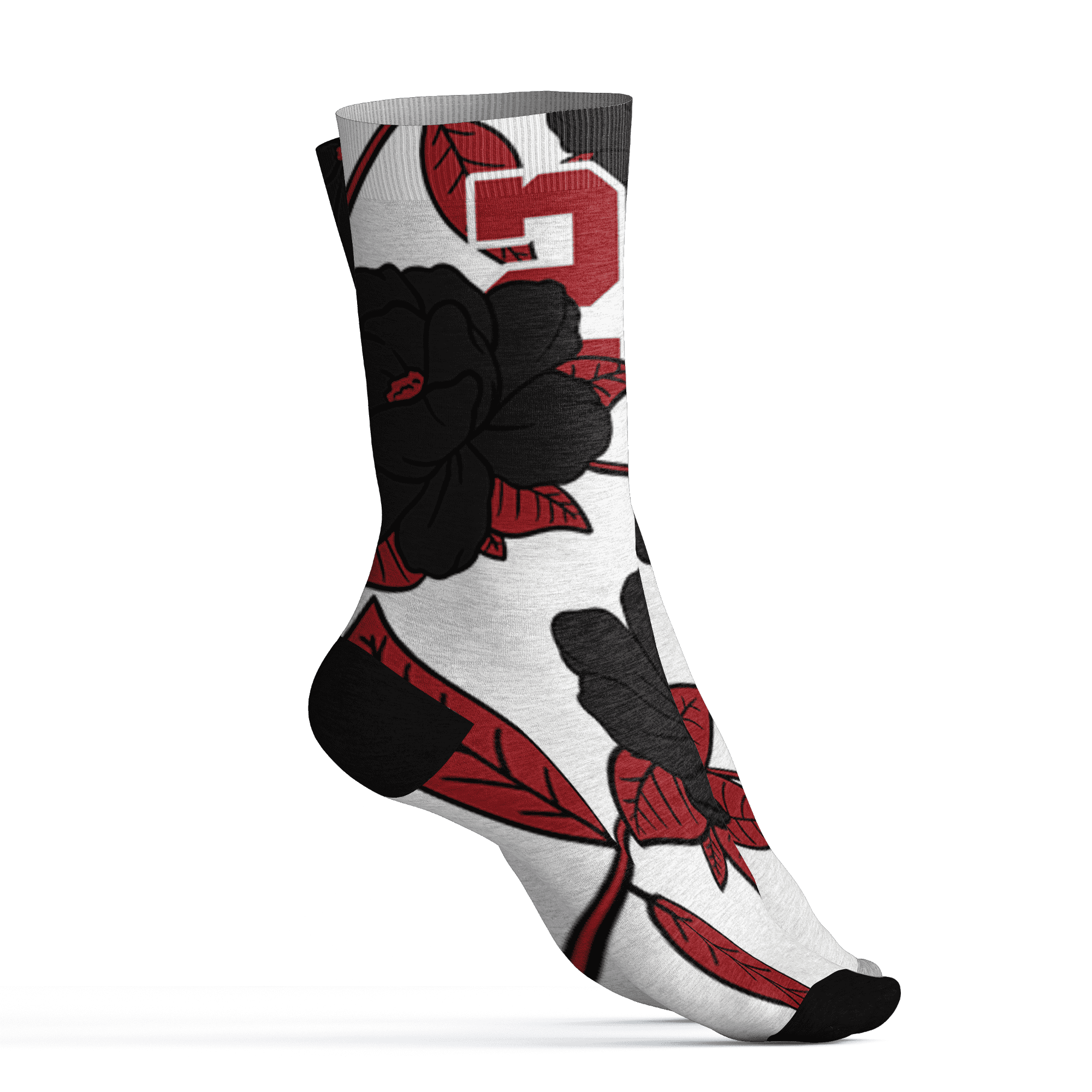 Retro Red Taxi 12s Socks Match 23 Floral 3D All-Over Print Flower - NastyJamz