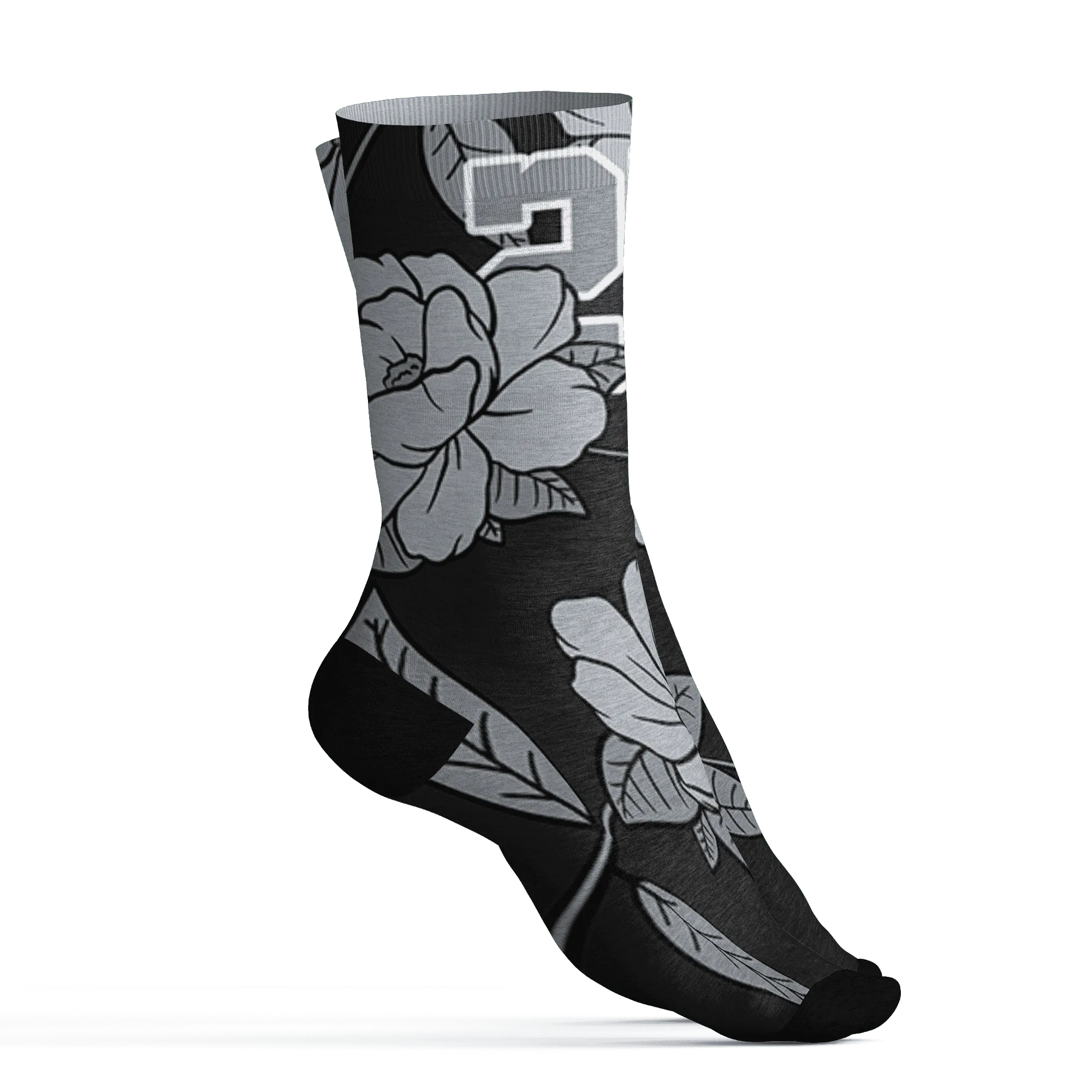Wolf-Grey-12s-Socks-Match-23-Floral-3D-Flower