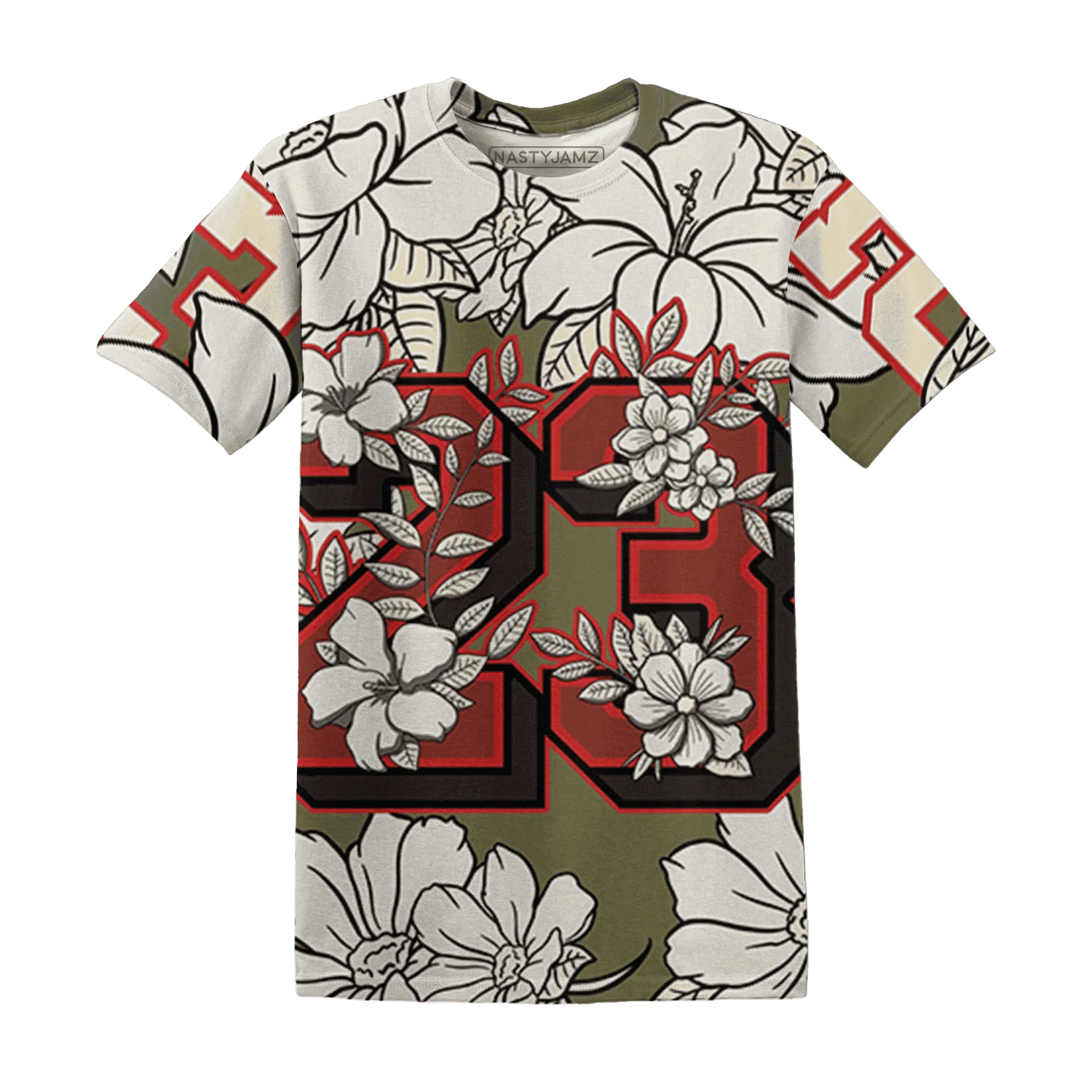Medium-Olive-1s-T-Shirt-Match-23-Floral-3D-Flower