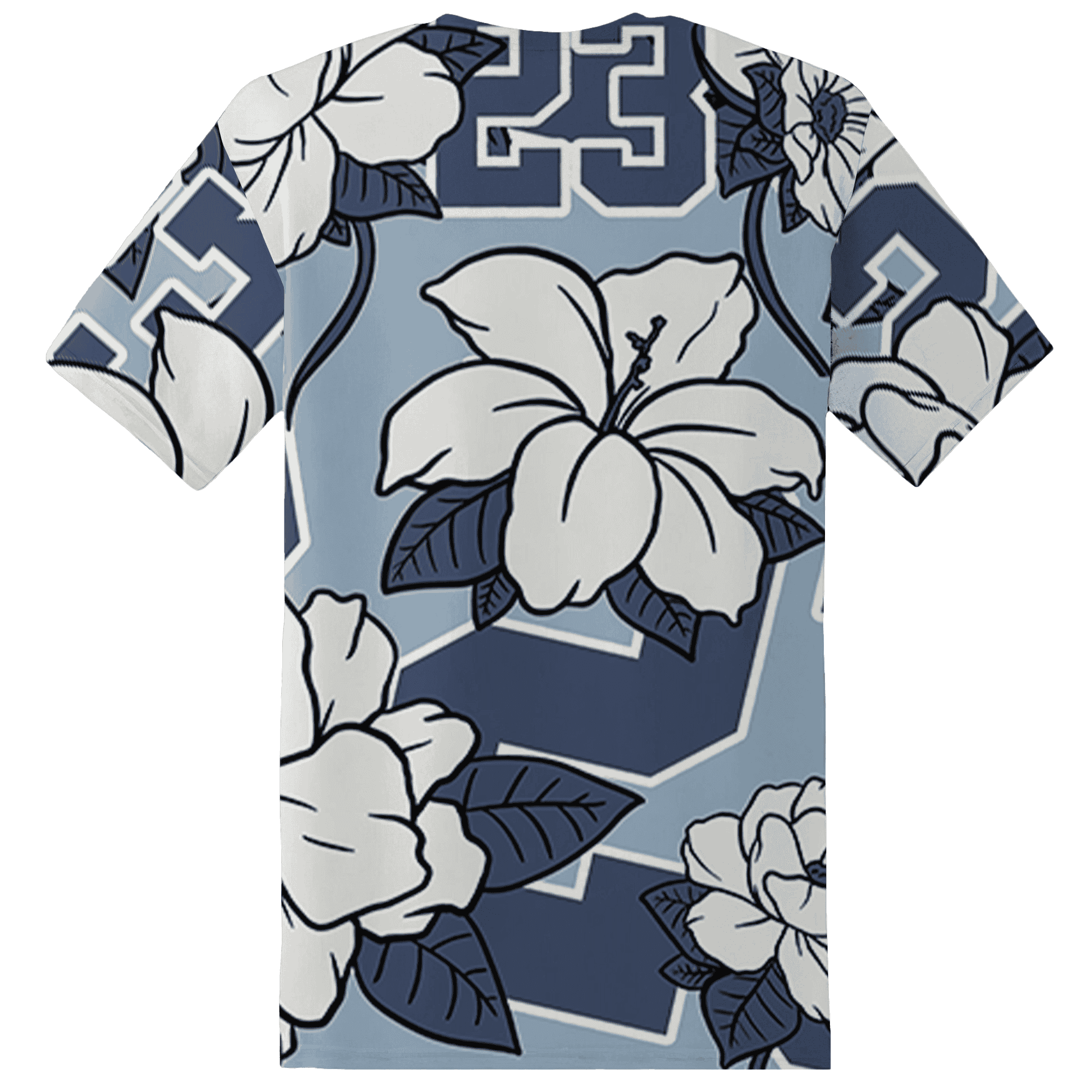 Mid Diffused Blue Grey 1s T Shirt Match 23 Floral 3D All-Over Print Flower - NastyJamz