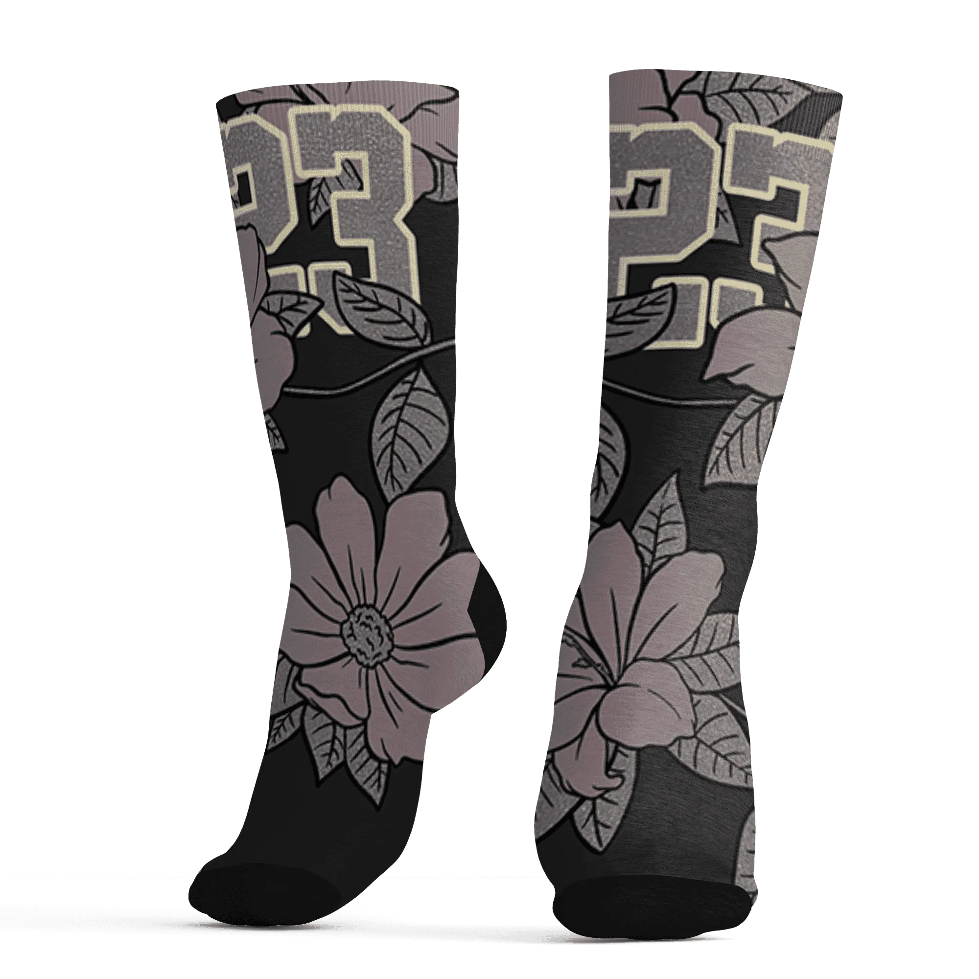 Black-Violet-Ore-3s-Socks-Match-23-Floral-3D-Flower