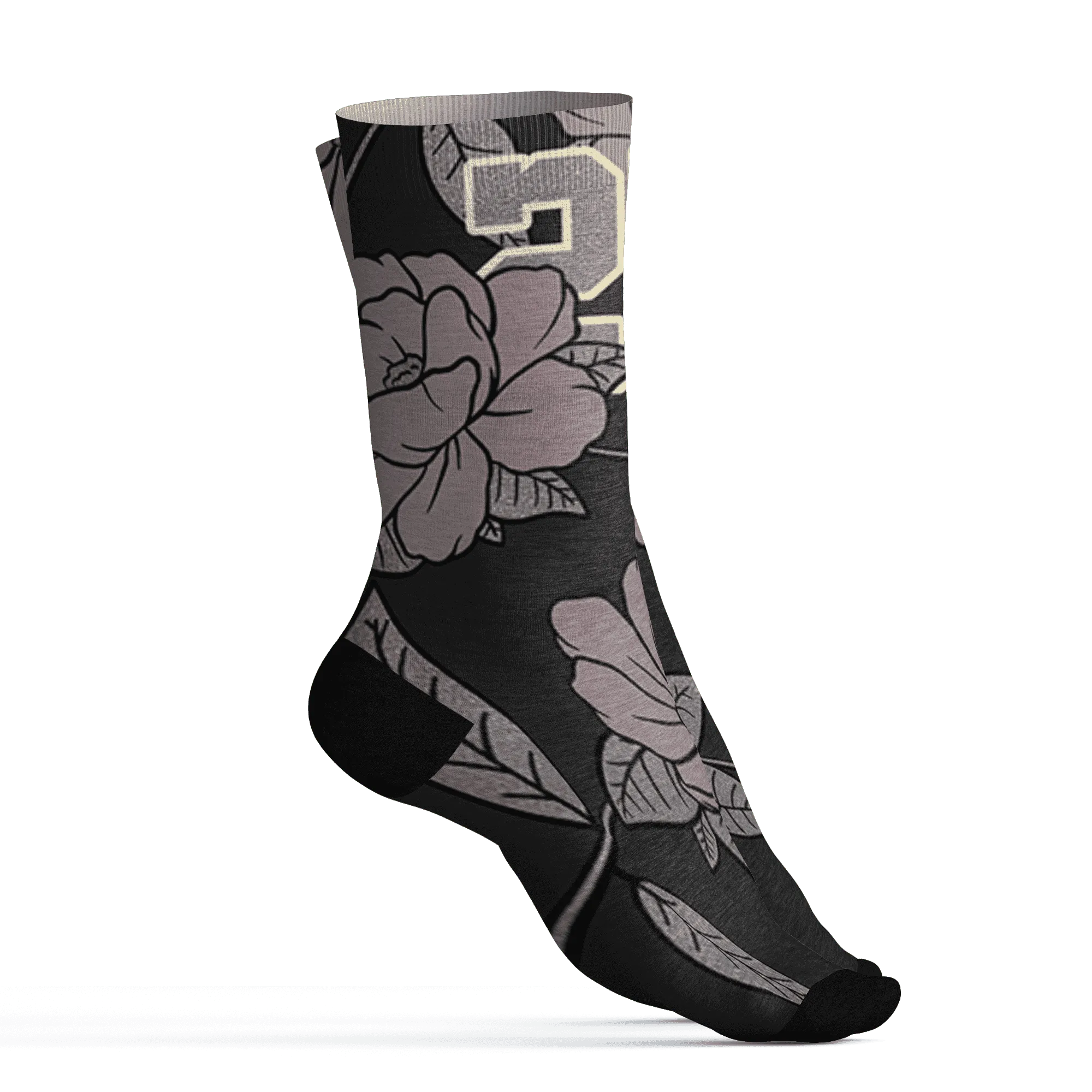Black-Violet-Ore-3s-Socks-Match-23-Floral-3D-Flower