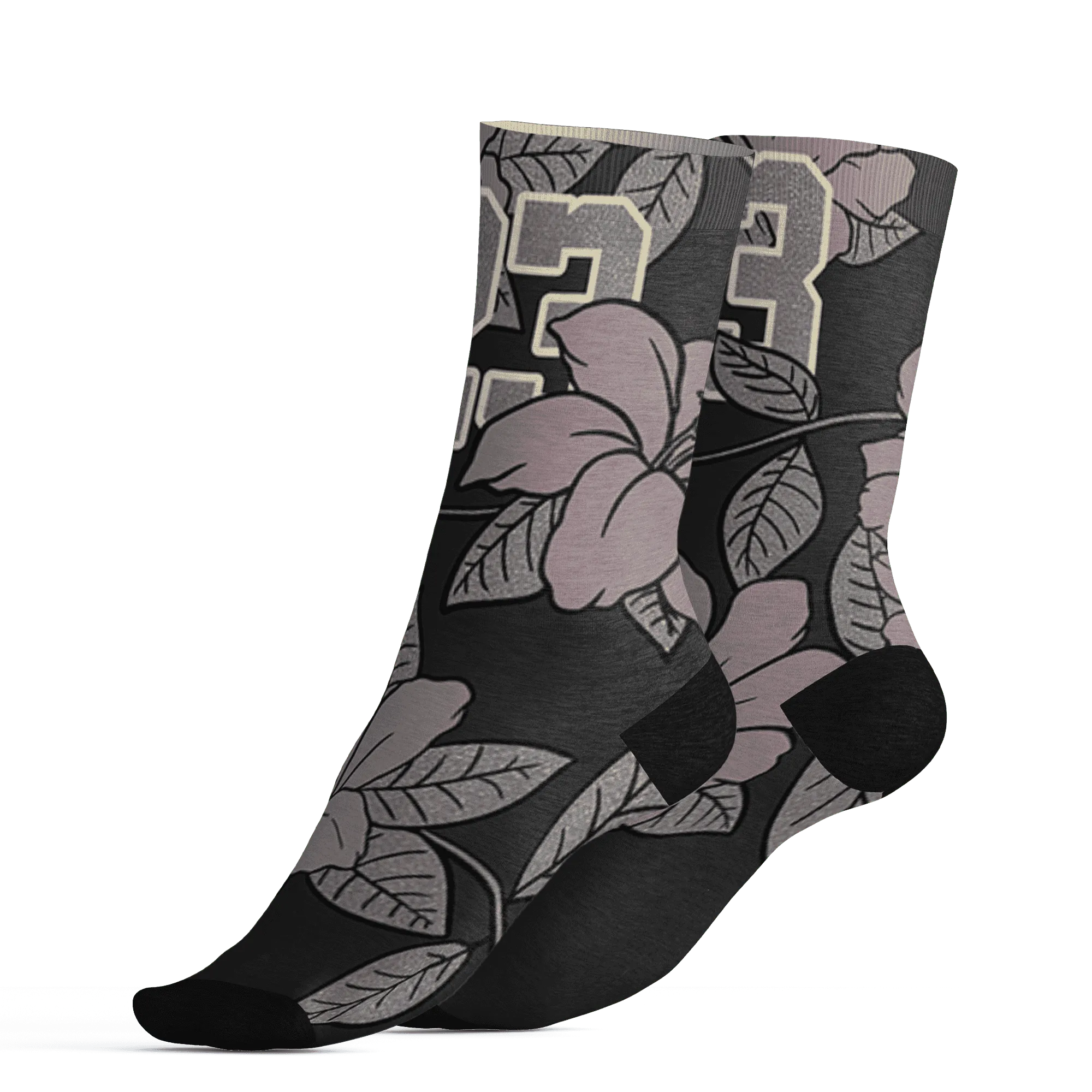 Black-Violet-Ore-3s-Socks-Match-23-Floral-3D-Flower
