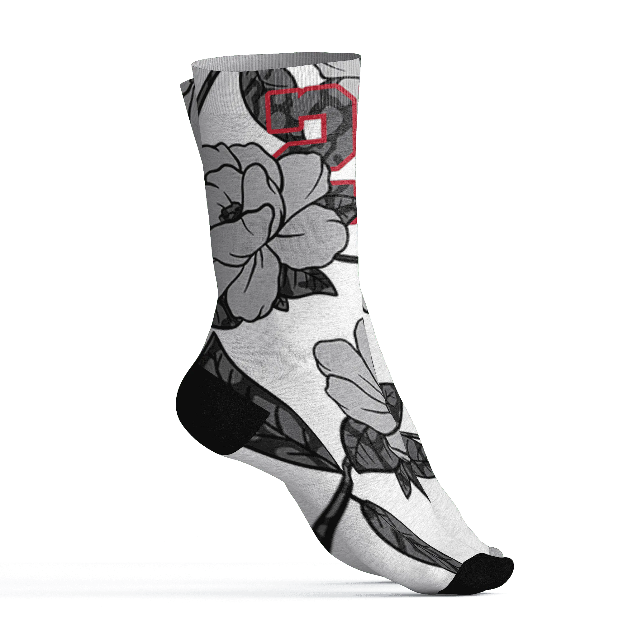 Cement-Grey-3s-Socks-Match-23-Floral-3D-Flower