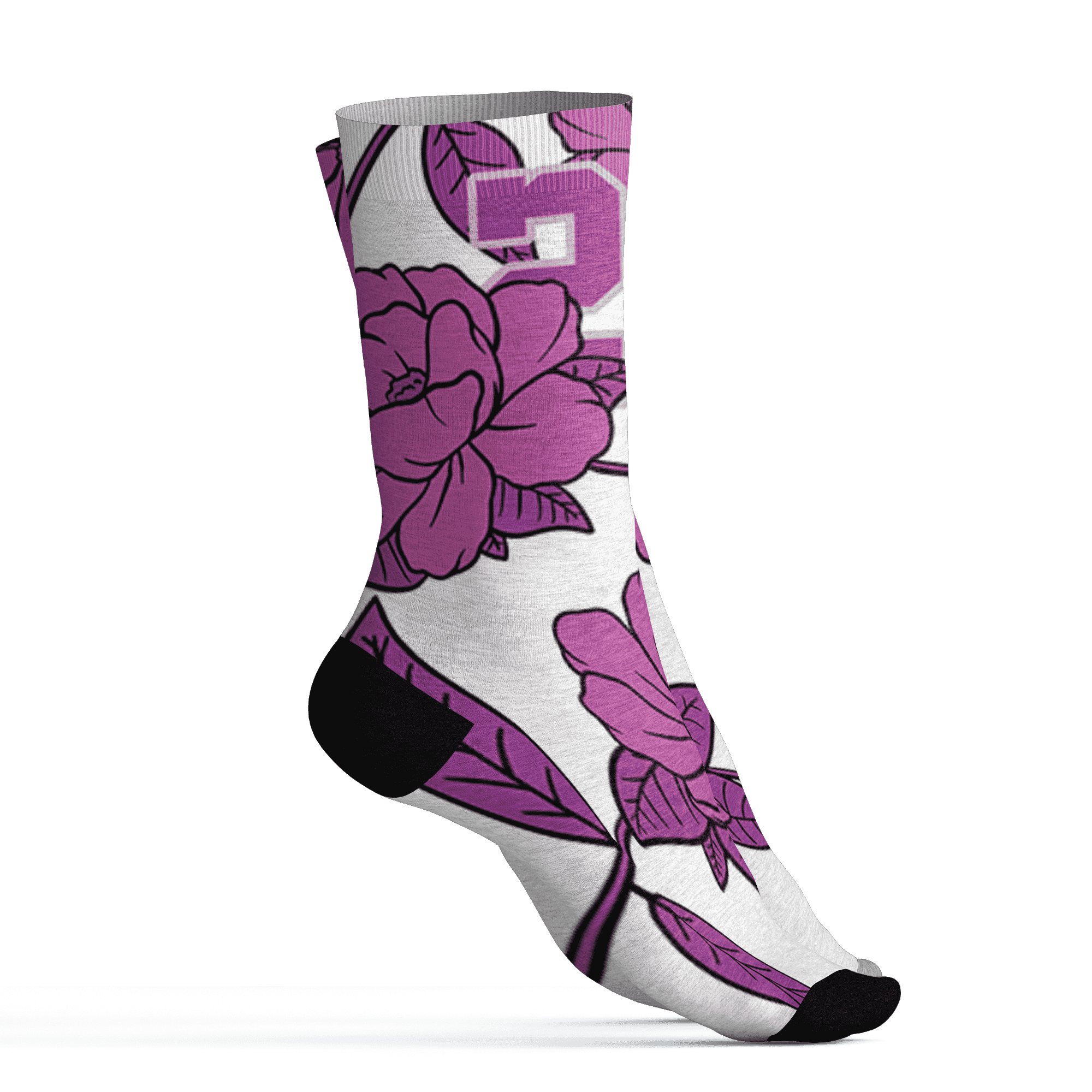 GS Hyper Violet 4s Socks Match 23 Floral 3D All-Over Print Flower - NastyJamz