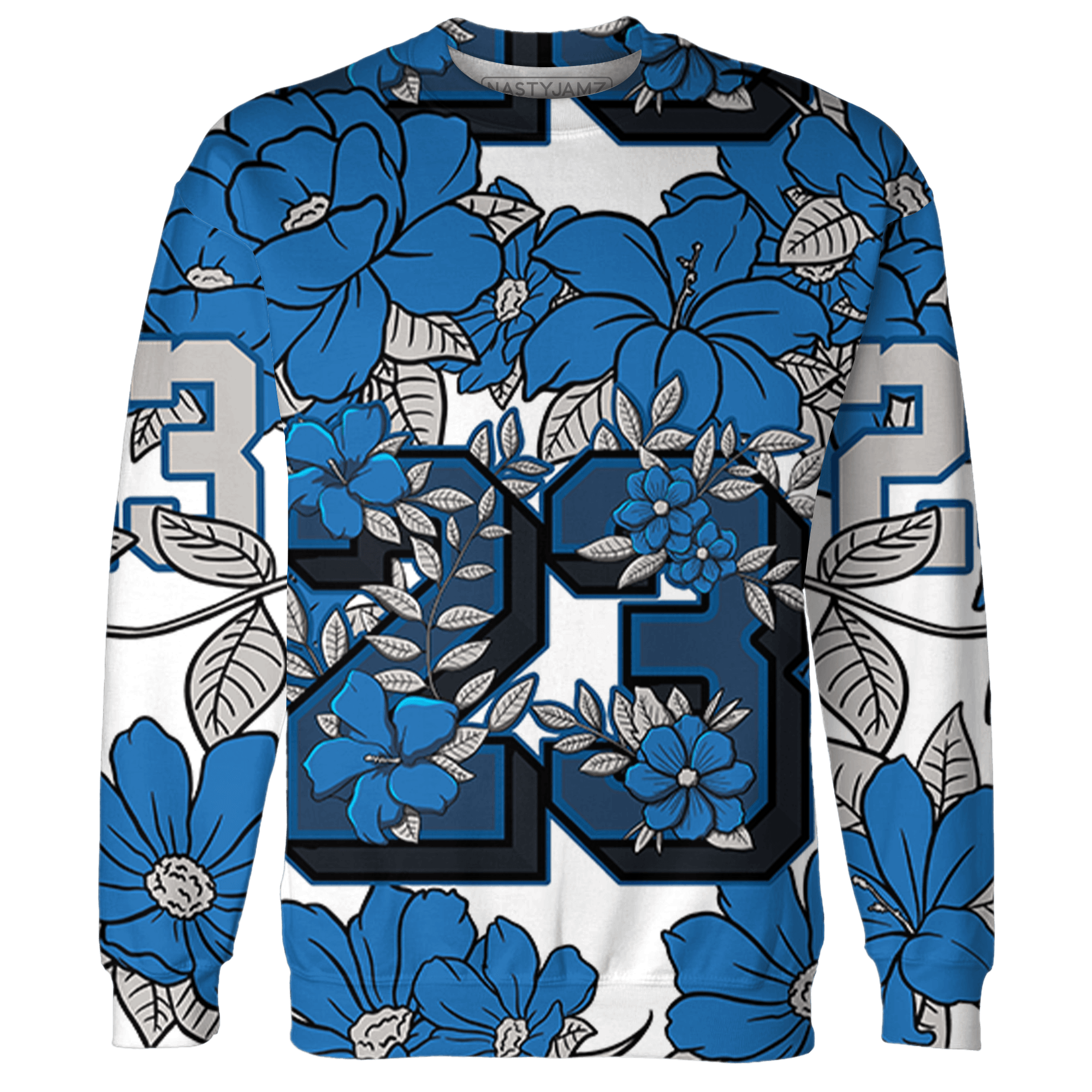 Industrial Blue 4s Hoodie Match 23 Floral 3D All-Over Print - NastyJamz