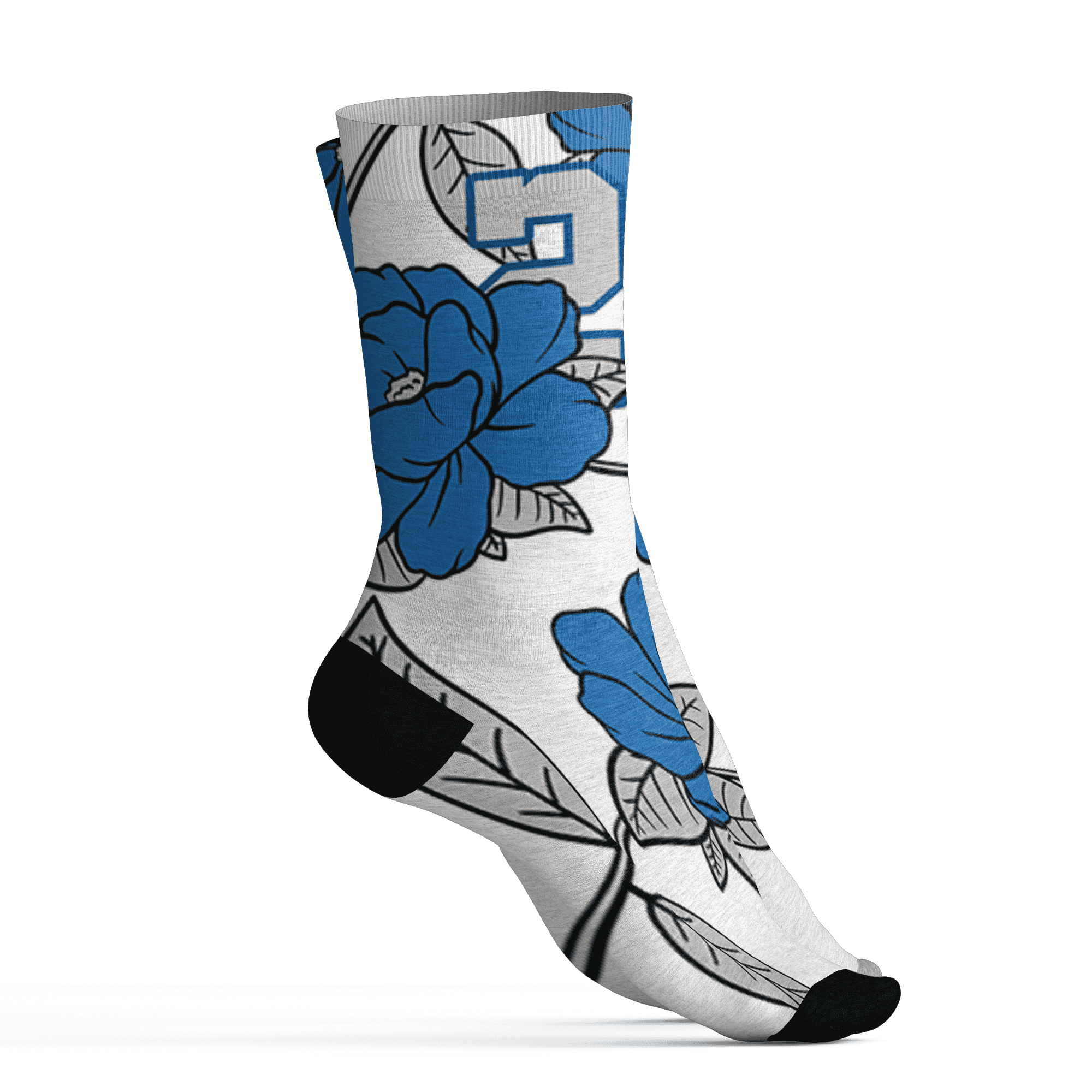 Industrial Blue 4s Socks Match 23 Floral 3D All-Over Print Flower - NastyJamz