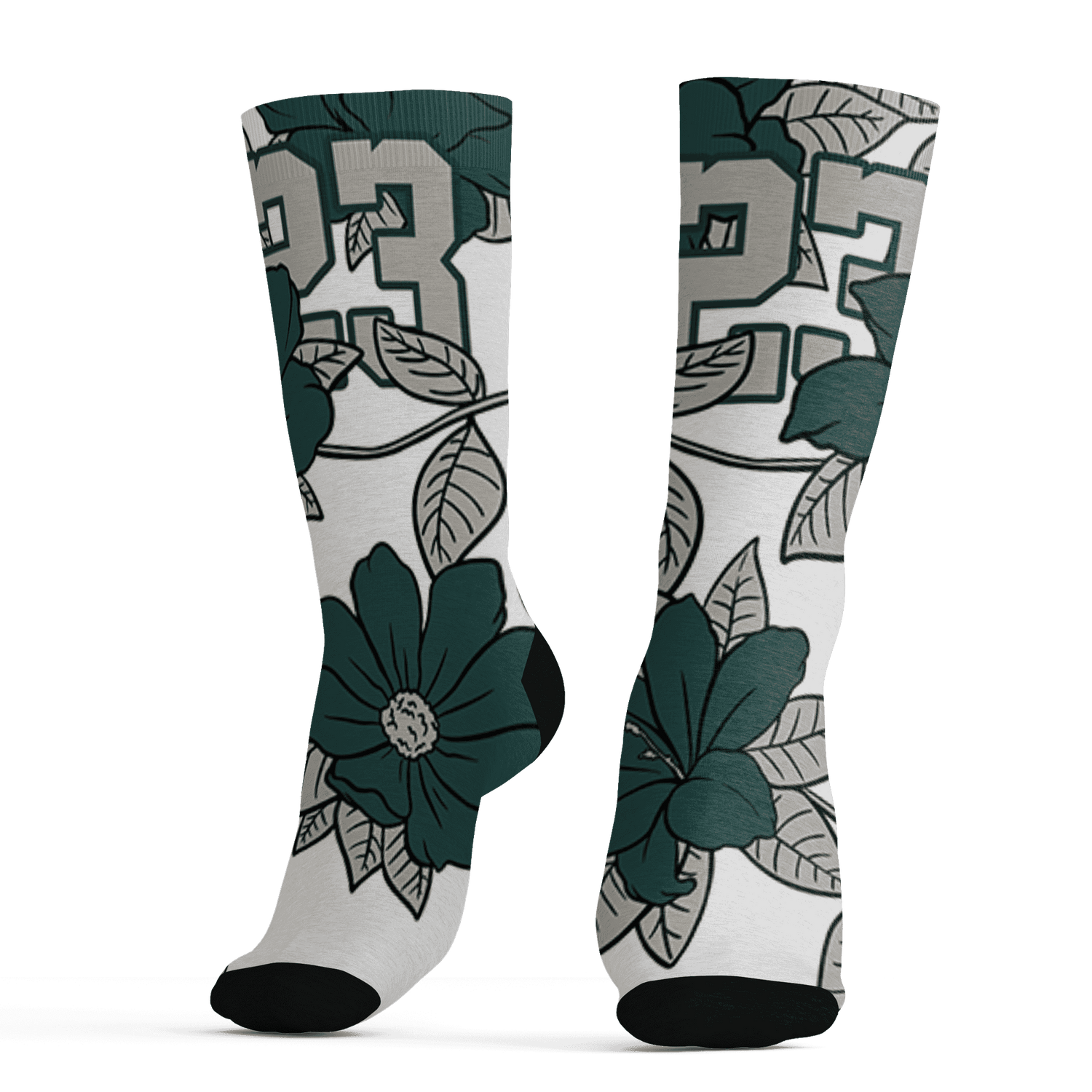 Oxidized Green 4s Socks Match 23 Floral 3D All-Over Print Flower - NastyJamz