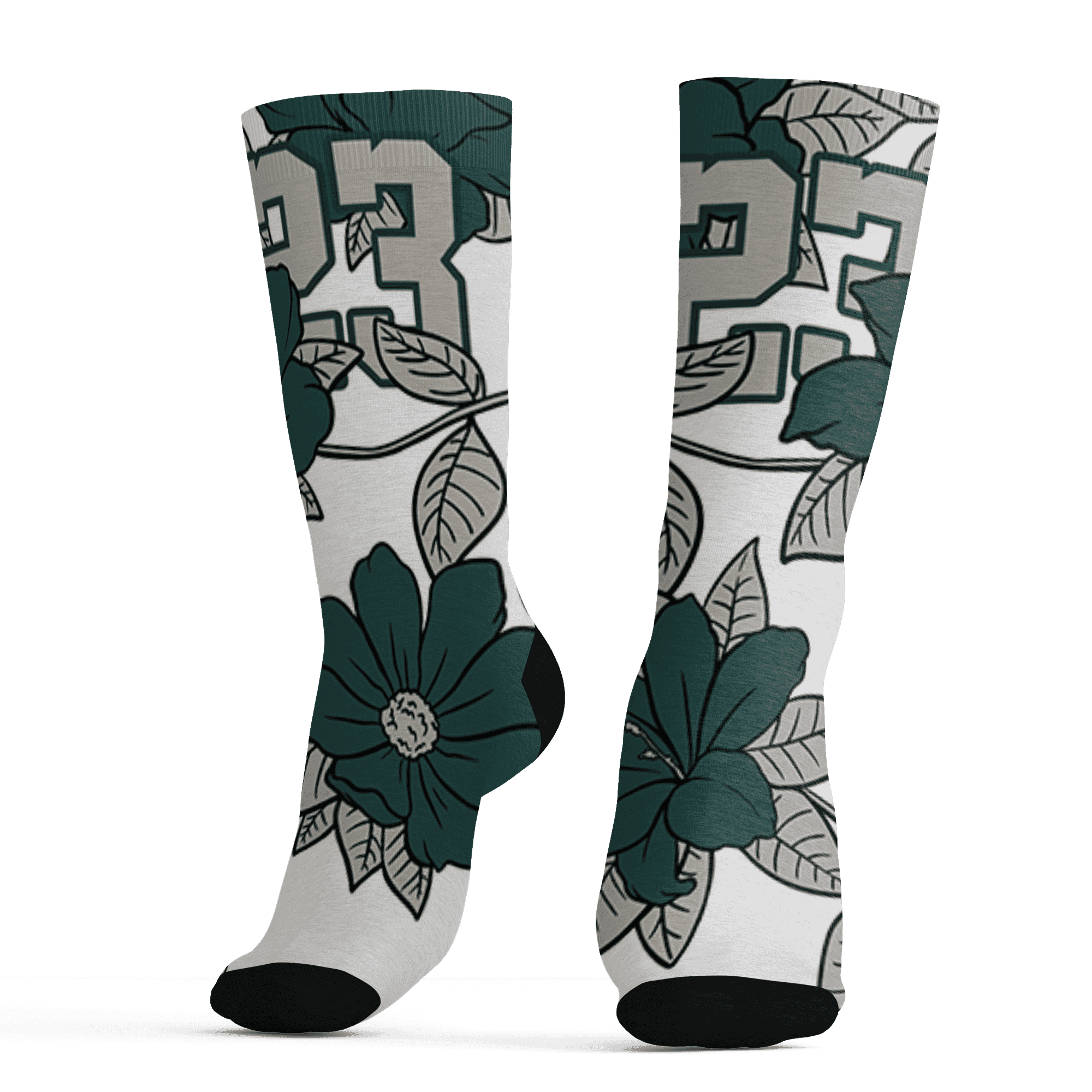 Oxidized Green 4s Socks Match 23 Floral 3D All-Over Print Flower - NastyJamz