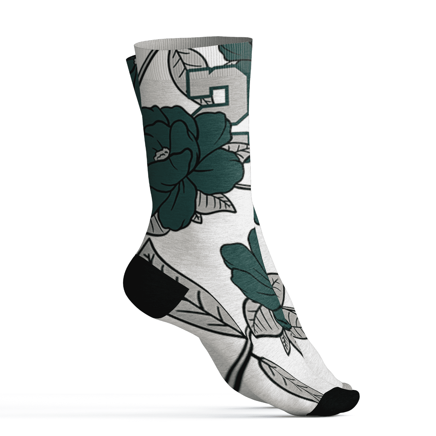 Oxidized Green 4s Socks Match 23 Floral 3D All-Over Print Flower - NastyJamz