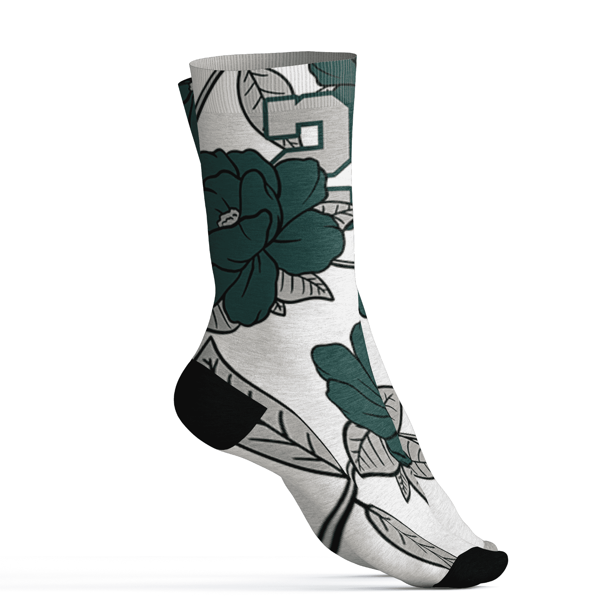 Oxidized Green 4s Socks Match 23 Floral 3D All-Over Print Flower - NastyJamz
