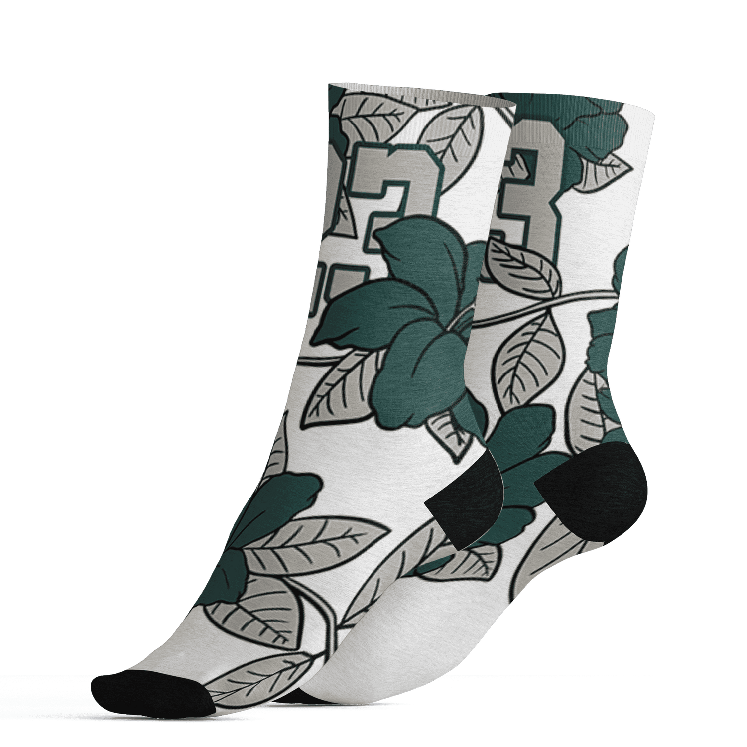 Oxidized Green 4s Socks Match 23 Floral 3D All-Over Print Flower - NastyJamz