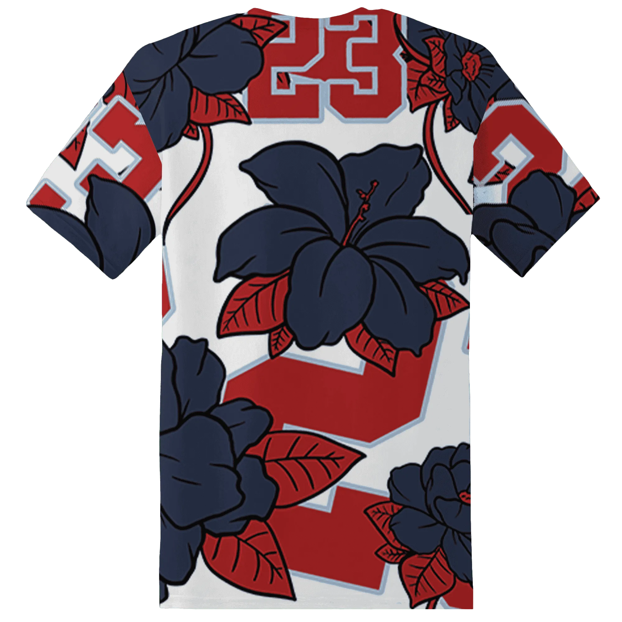 White-Navy-6s-T-Shirt-Match-23-Floral-3D-Flower