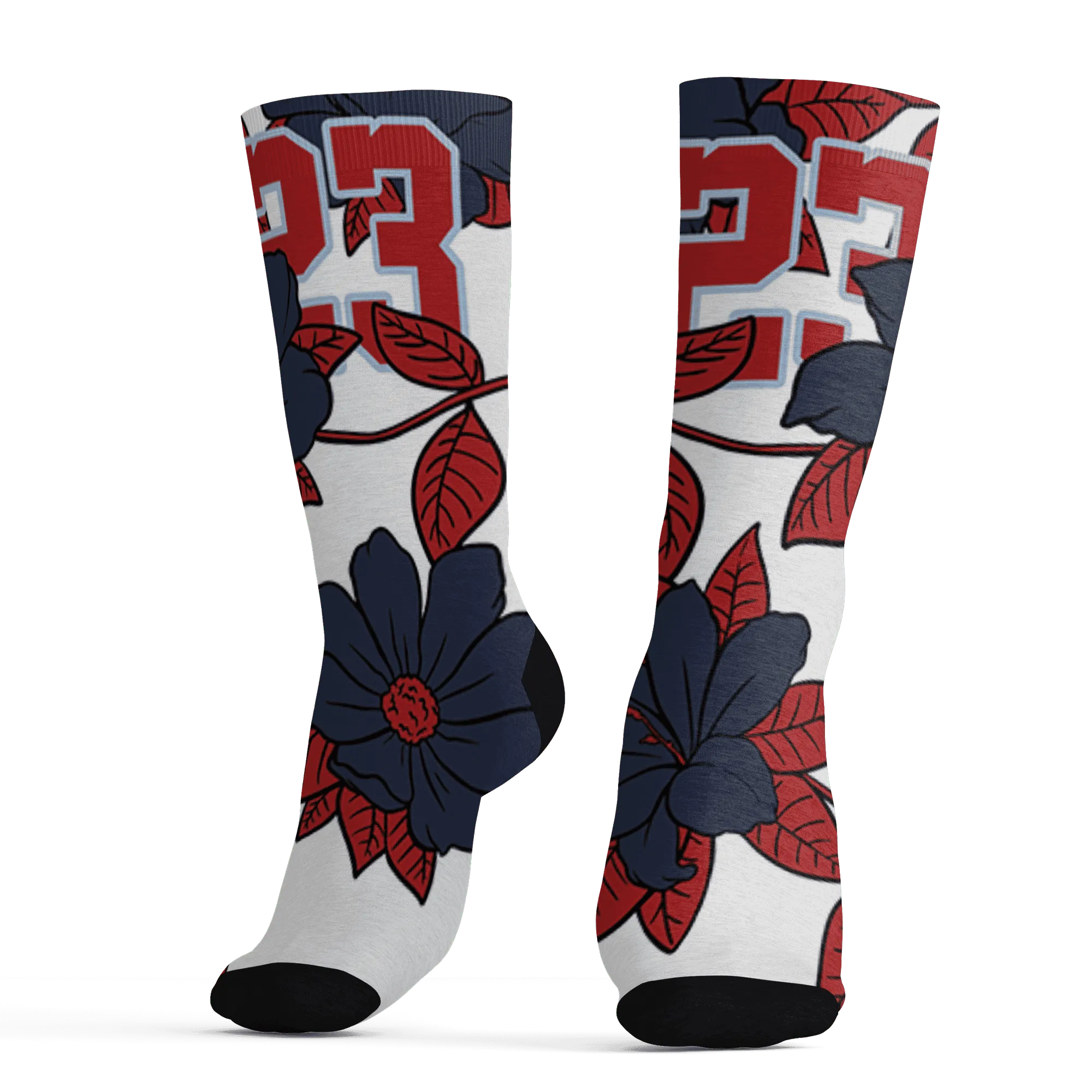 White-Navy-6s-Socks-Match-23-Floral-3D-Flower