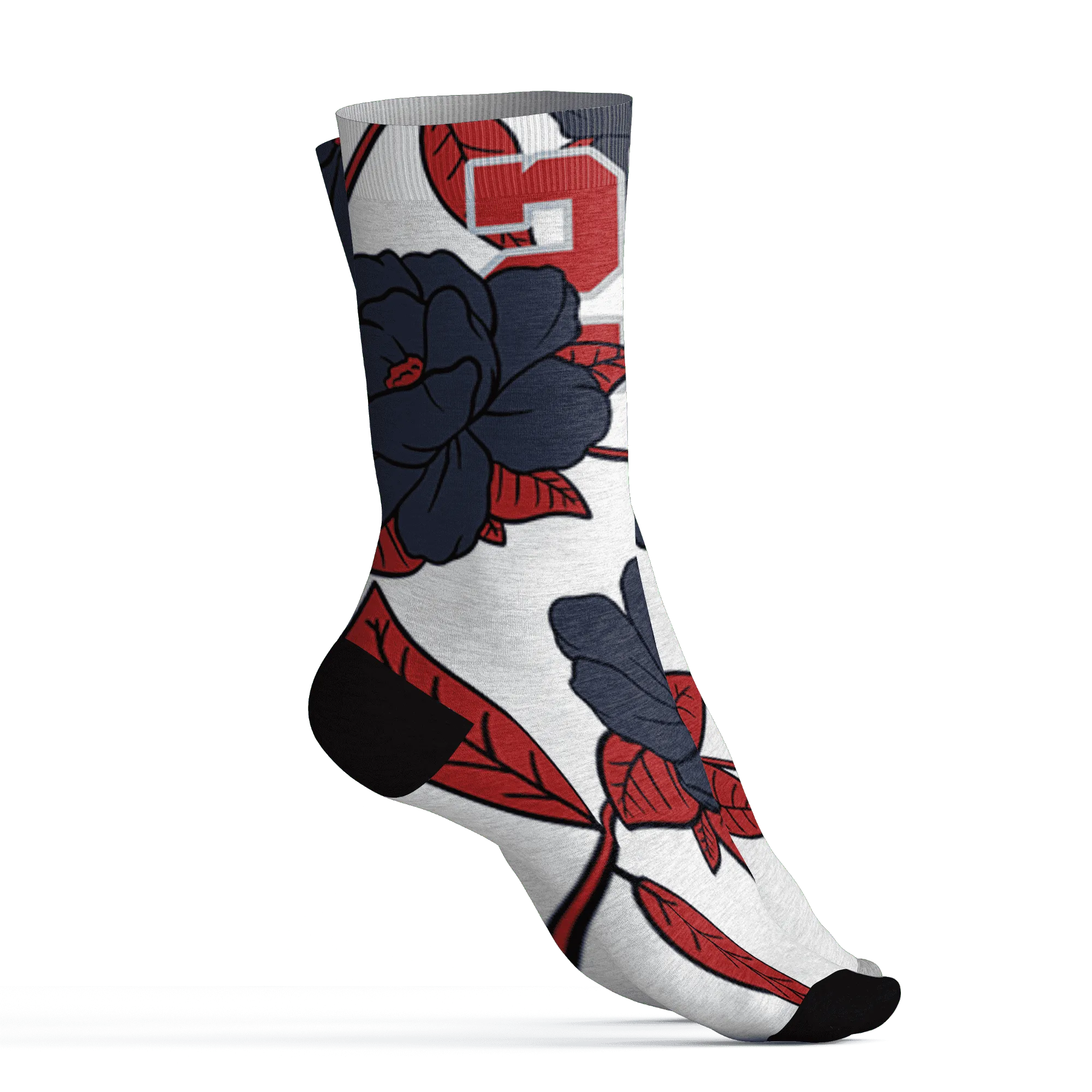 White-Navy-6s-Socks-Match-23-Floral-3D-Flower