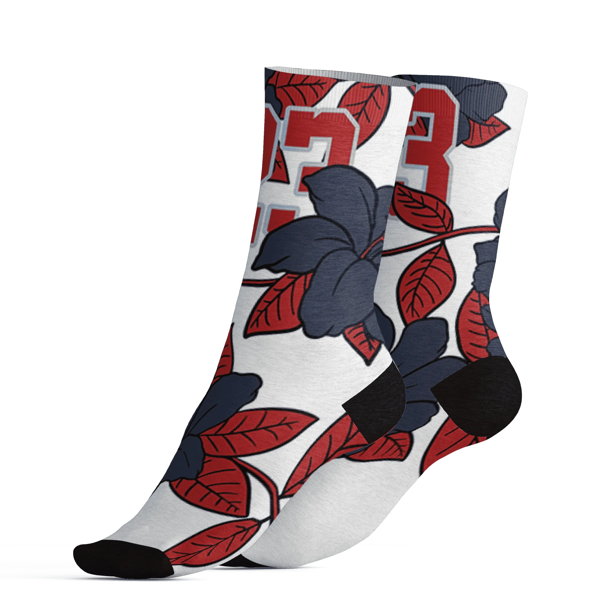 White-Navy-6s-Socks-Match-23-Floral-3D-Flower