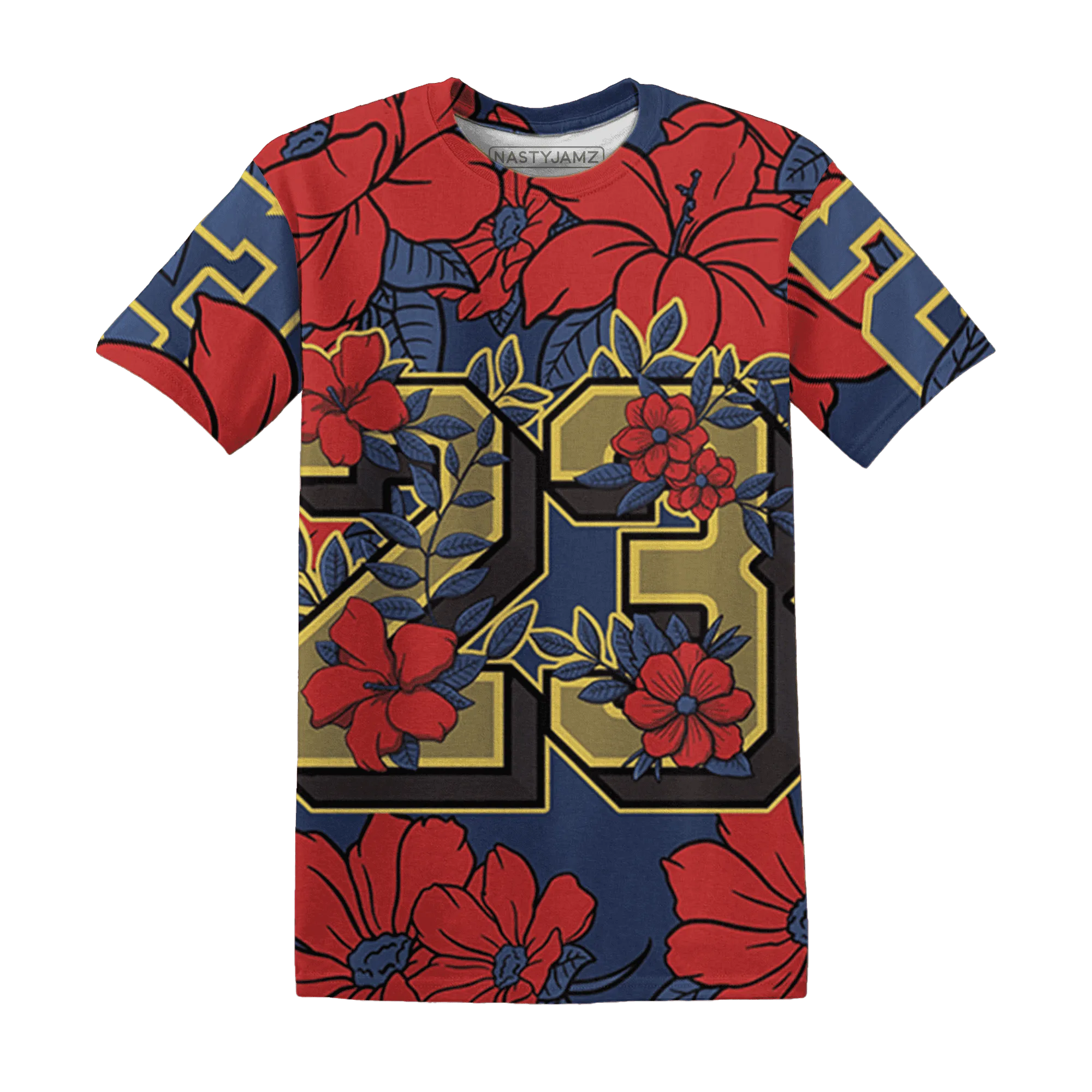 VaporMax-Air-Plus-Midnight-Navy-Gold-Black-T-Shirt-Match-23-Floral-3D-Flower