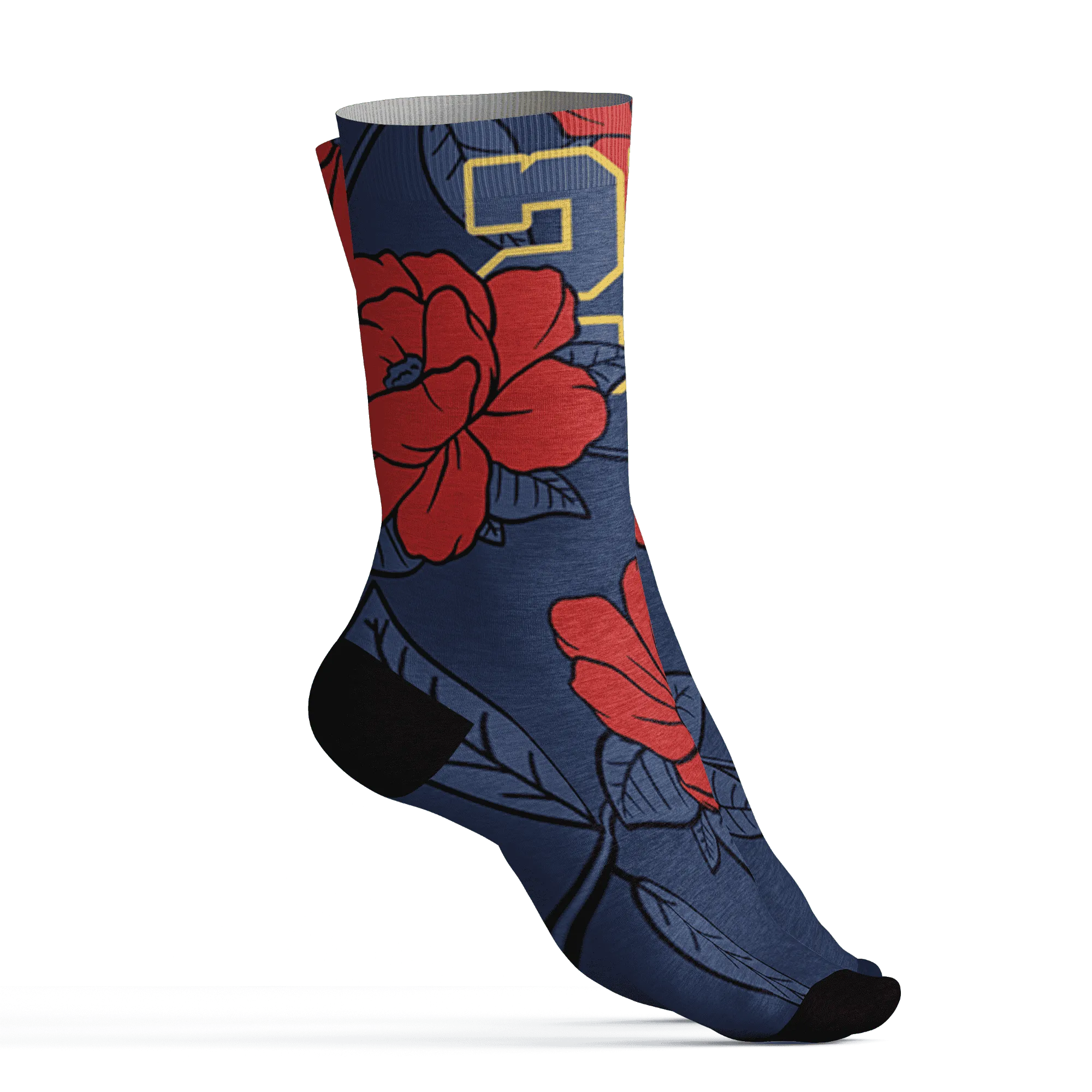VaporMax-Air-Plus-Midnight-Navy-Gold-Black-Socks-Match-23-Floral-3D-Flower