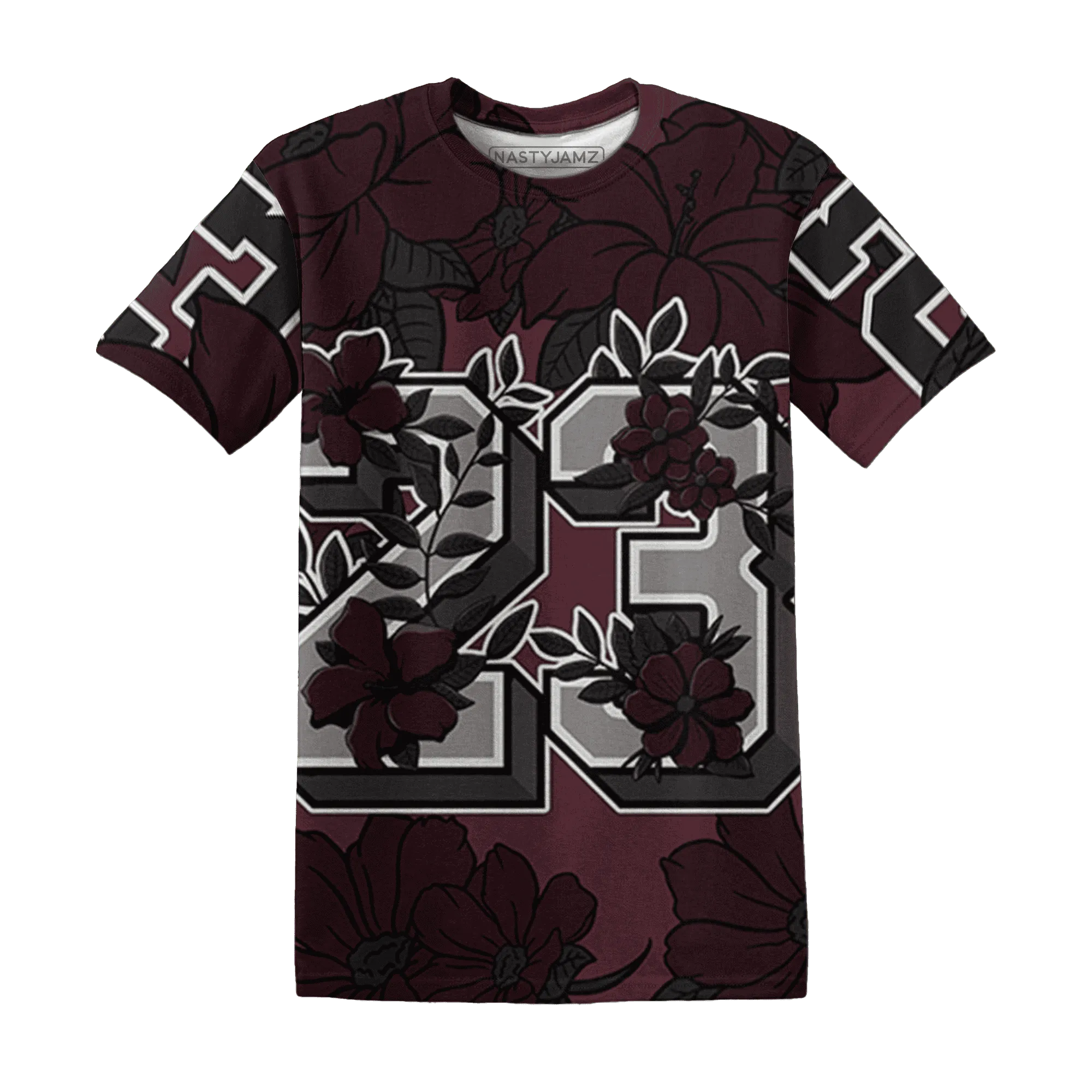 VaporMax-Night-Maron-Burgundy-T-Shirt-Match-23-Floral-3D-Flower