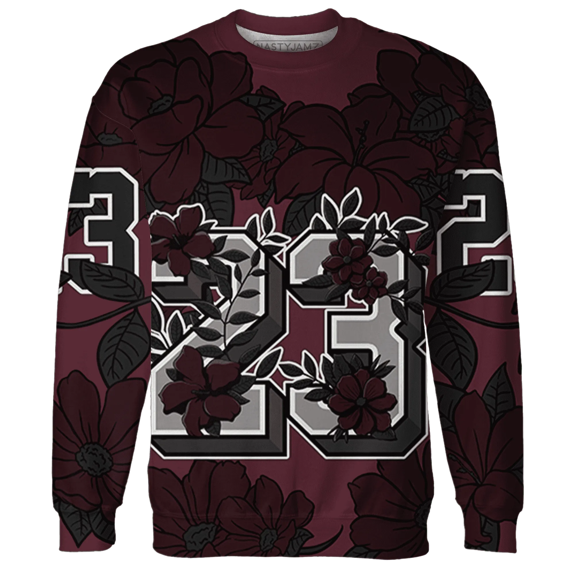 VaporMax-Night-Maron-Burgundy-Sweatshirt-Match-23-Floral-3D-Flower