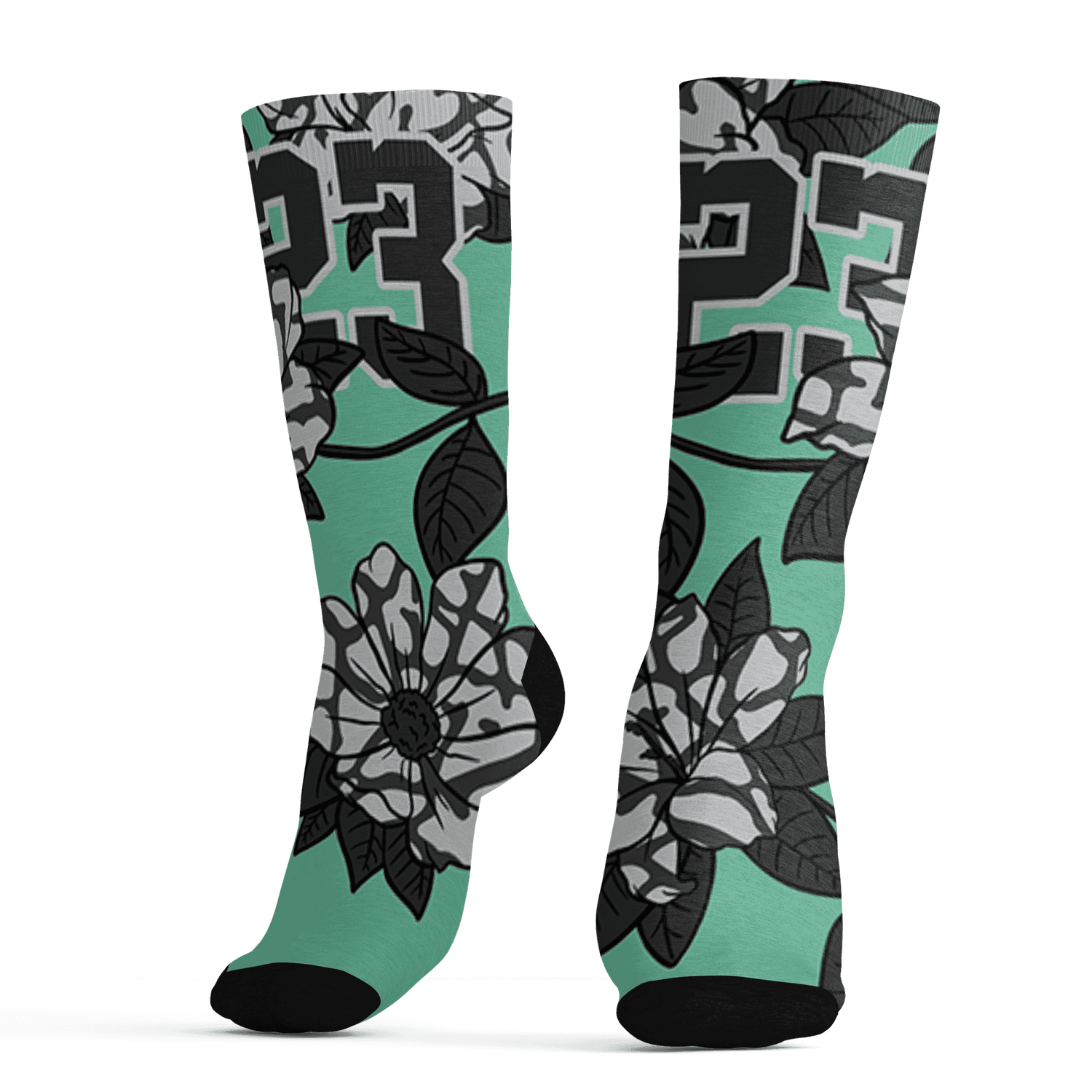 Green Glow 3s Socks Match 23 Floral 3D All-Over Print Flowers - NastyJamz