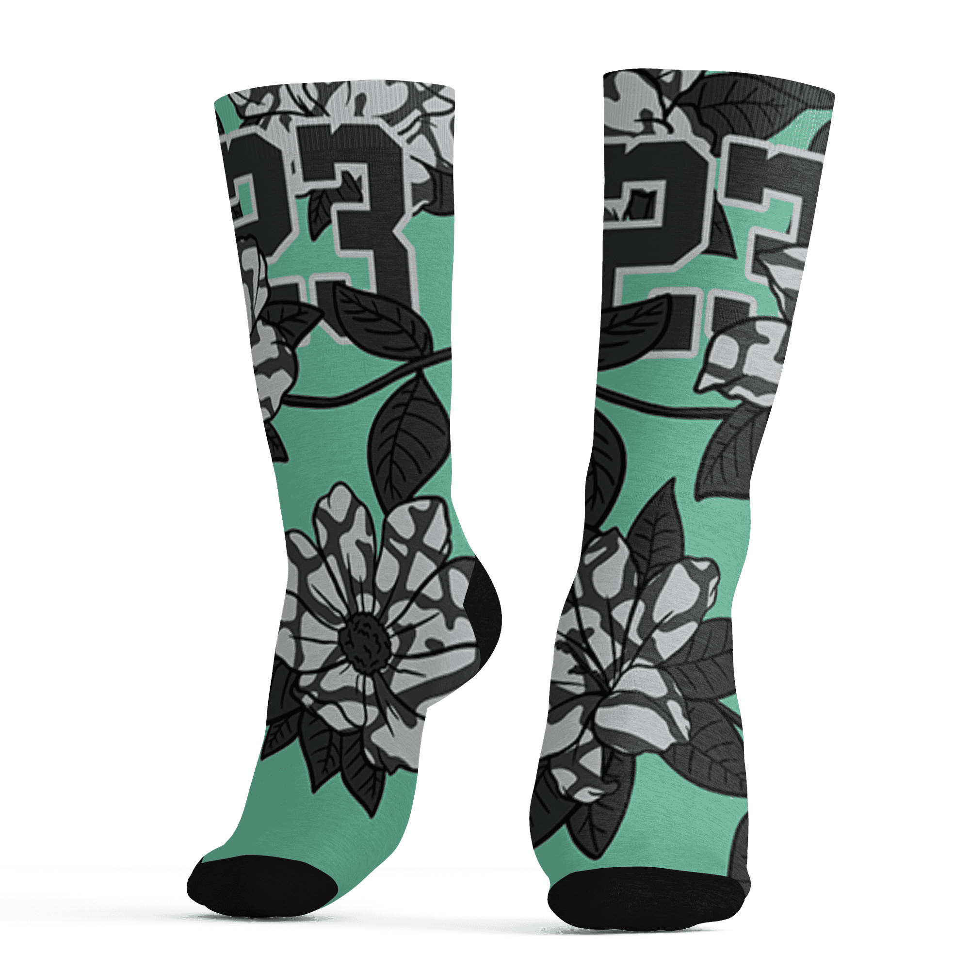Green Glow 3s Socks Match 23 Floral 3D All-Over Print Flowers - NastyJamz
