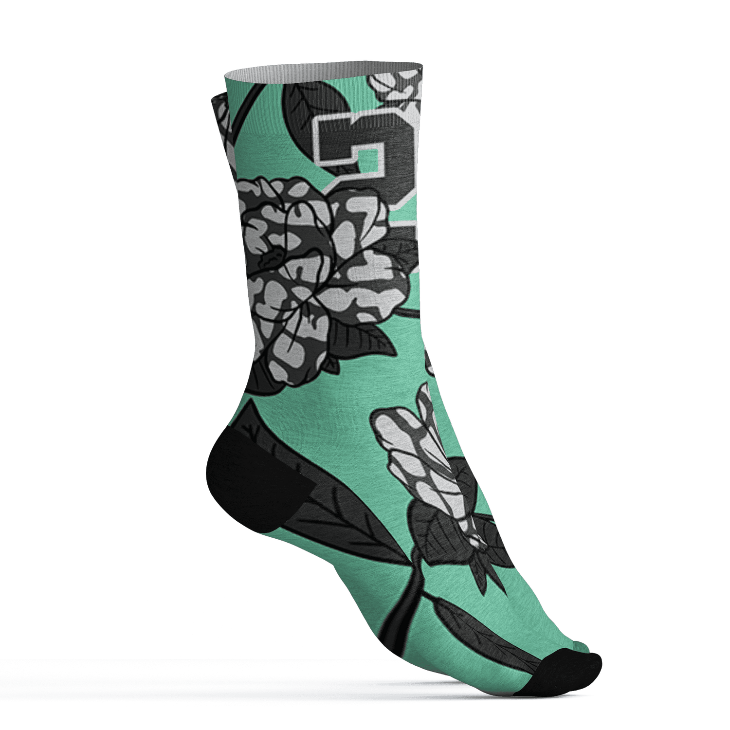 Green Glow 3s Socks Match 23 Floral 3D All-Over Print Flowers - NastyJamz