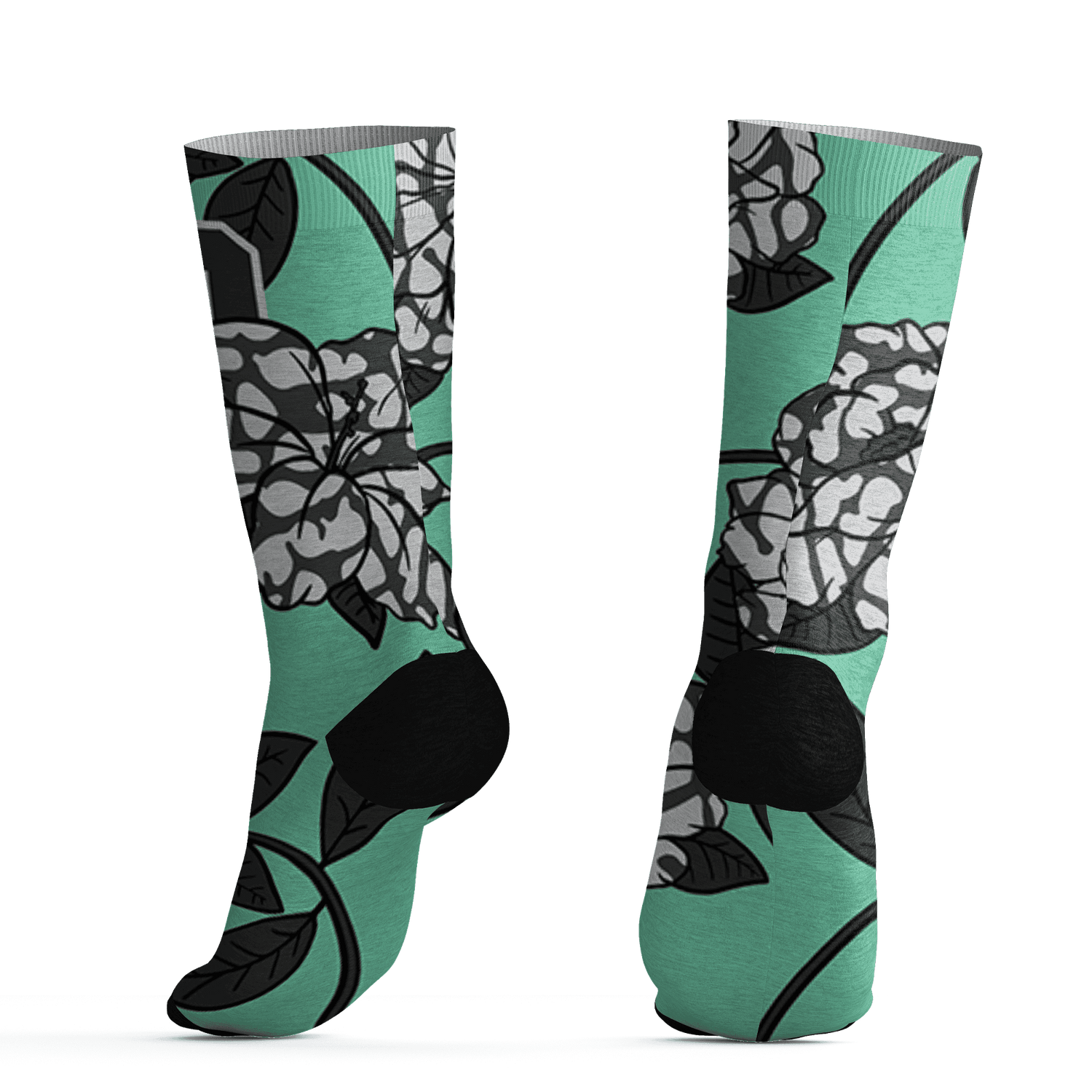 Green Glow 3s Socks Match 23 Floral 3D All-Over Print Flowers - NastyJamz