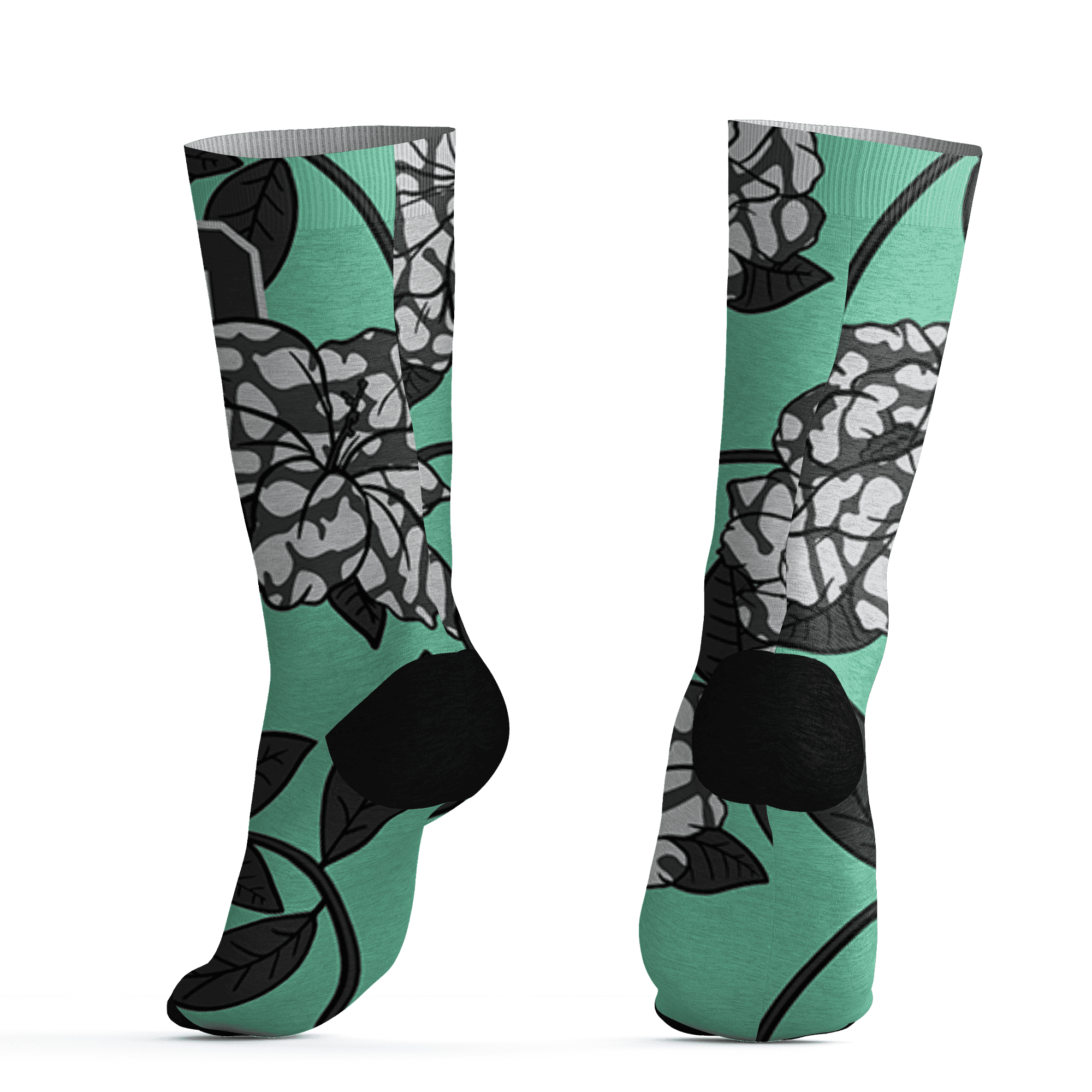 Green Glow 3s Socks Match 23 Floral 3D All-Over Print Flowers - NastyJamz