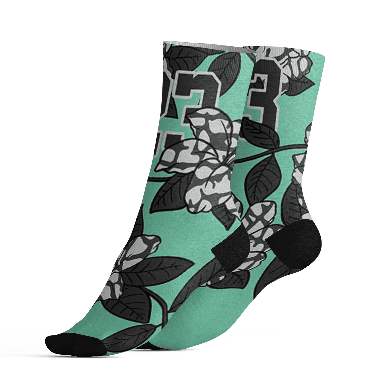 Green Glow 3s Socks Match 23 Floral 3D All-Over Print Flowers - NastyJamz