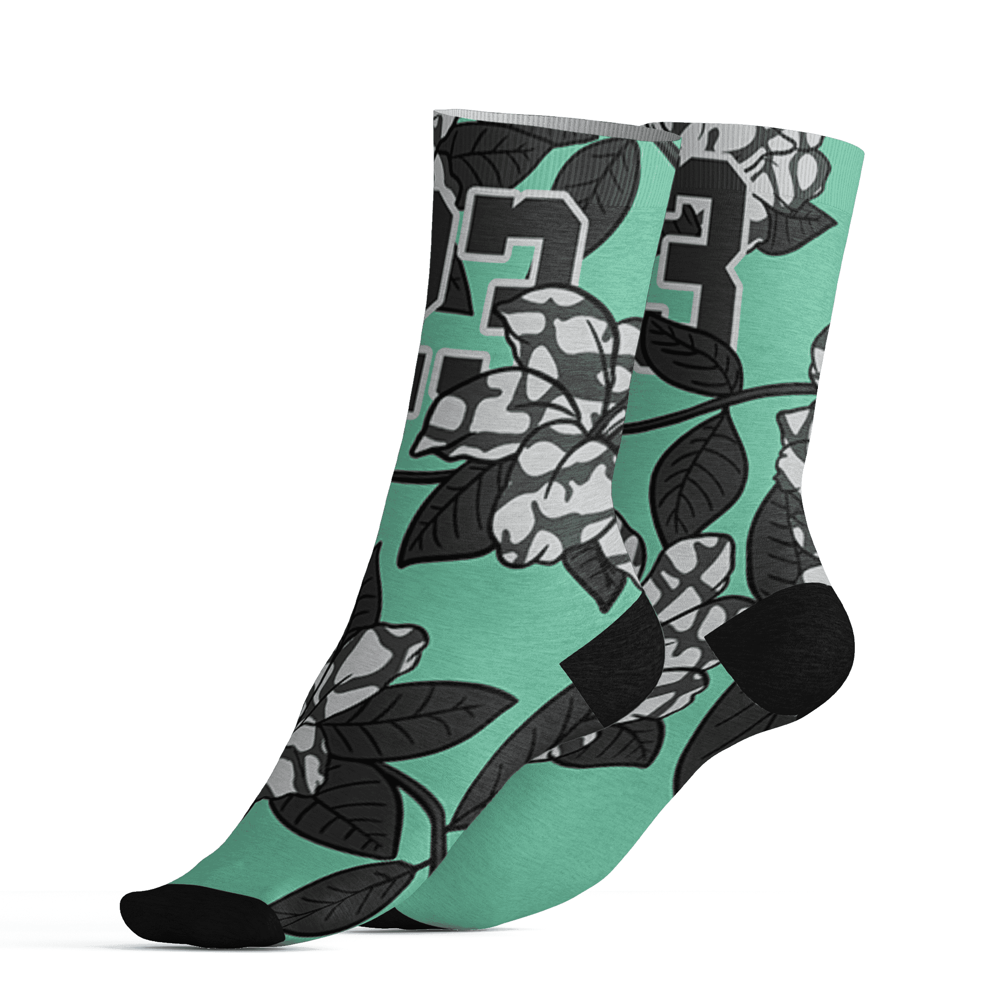 Green Glow 3s Socks Match 23 Floral 3D All-Over Print Flowers - NastyJamz