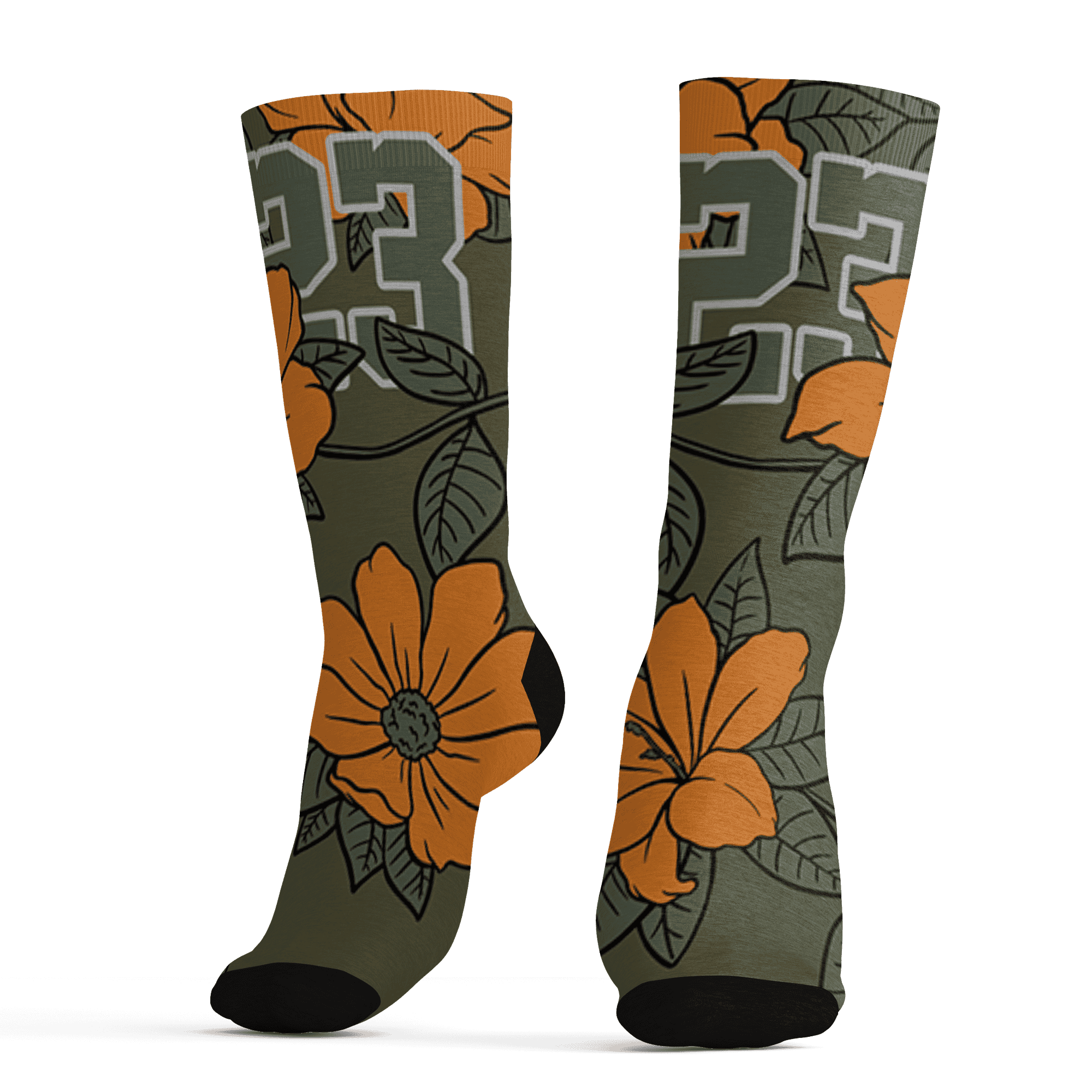 Olive 5s Socks Match 23 Floral 3D All-Over Print Flowers - NastyJamz