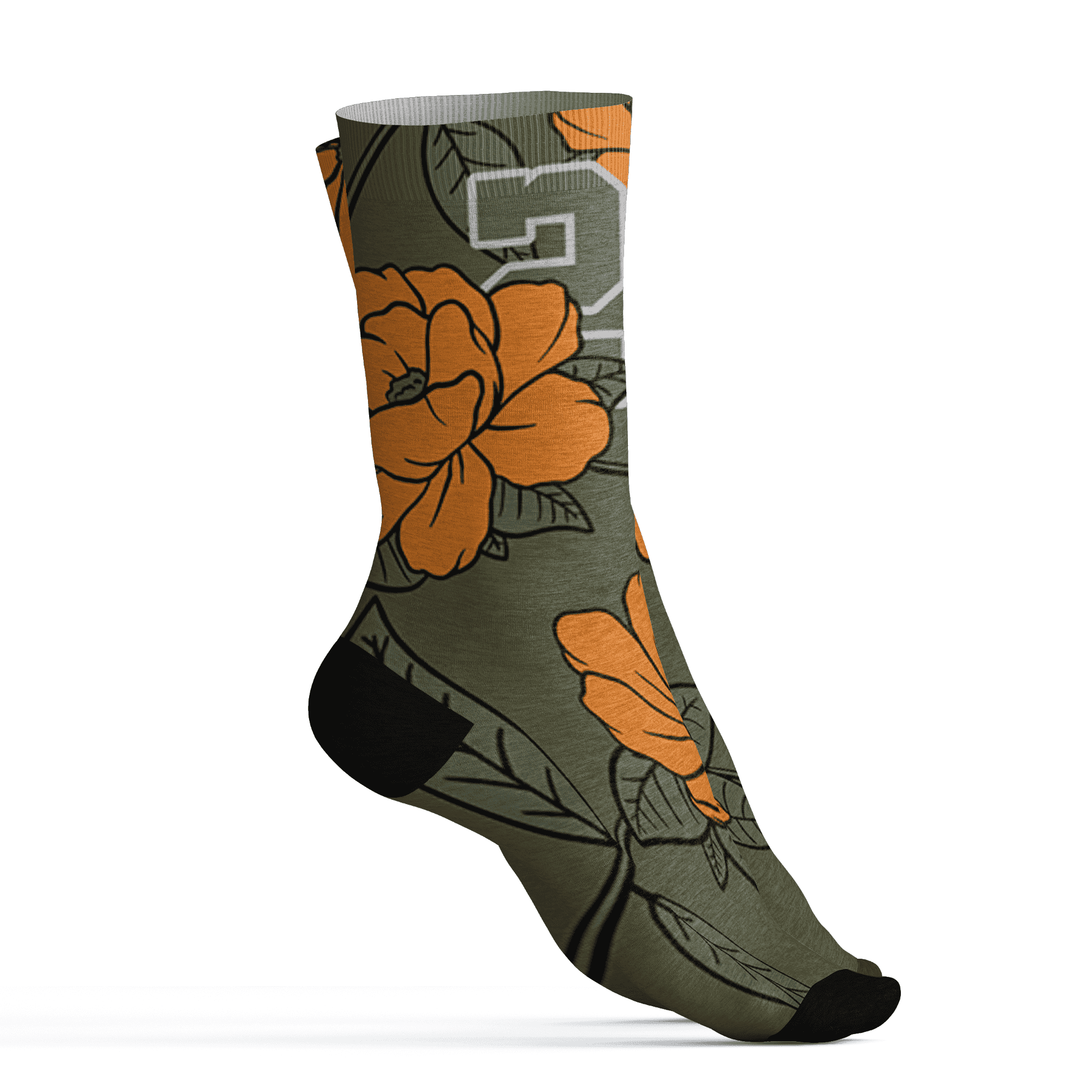 Olive 5s Socks Match 23 Floral 3D All-Over Print Flowers - NastyJamz