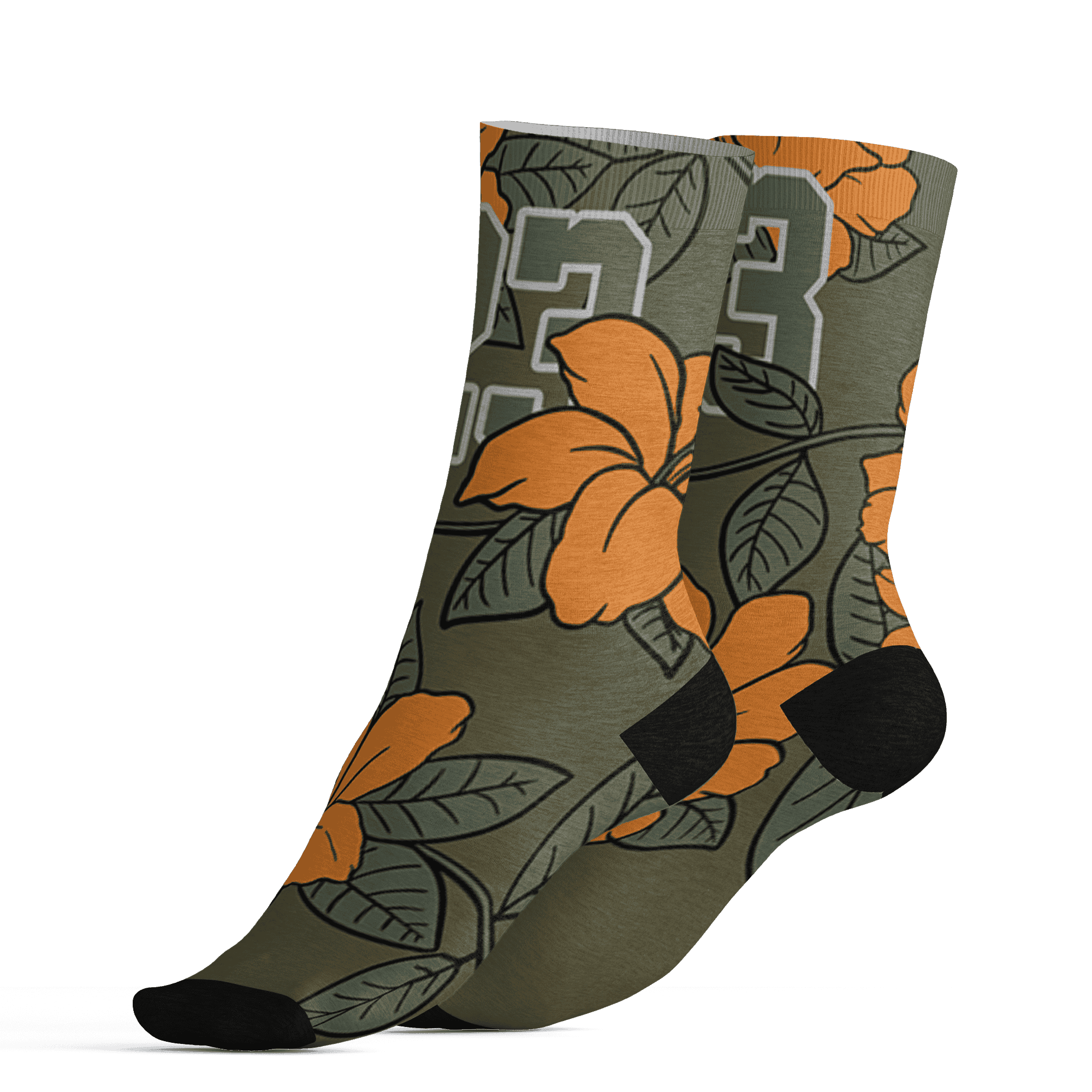 Olive 5s Socks Match 23 Floral 3D All-Over Print Flowers - NastyJamz