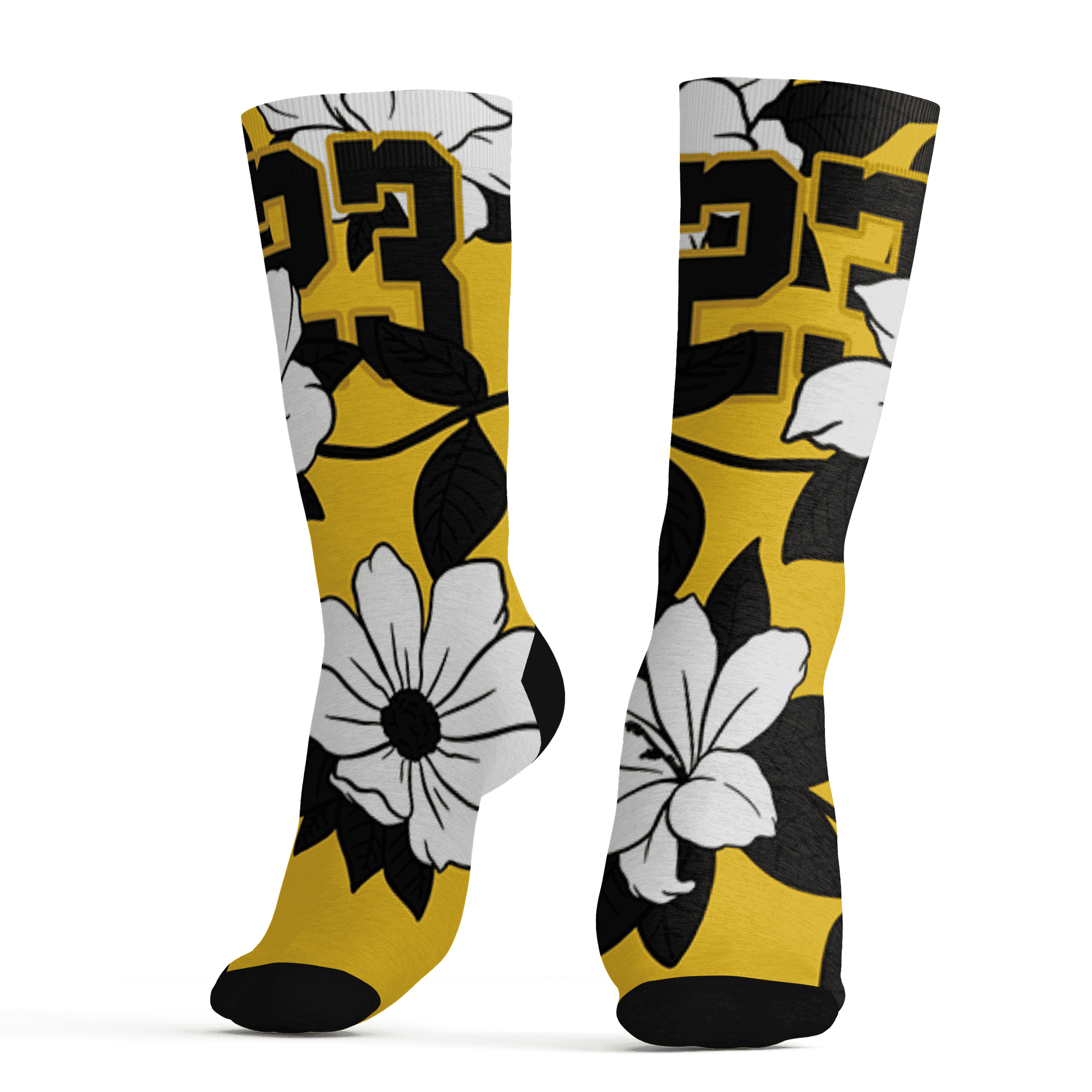 Yellow Ochre 6s Socks Match 23 Floral 3D All-Over Print Flowers - NastyJamz