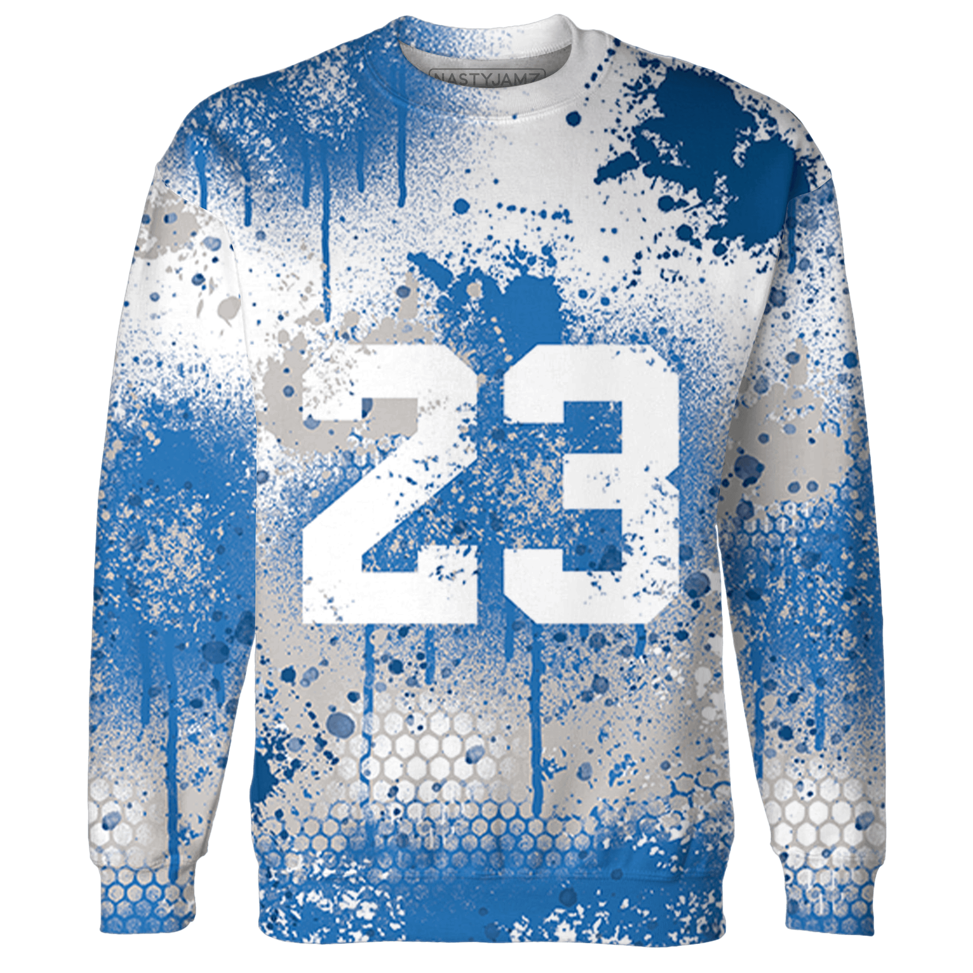 Industrial Blue 4s Hoodie Match 23 Painted Graffiti - NastyJamz