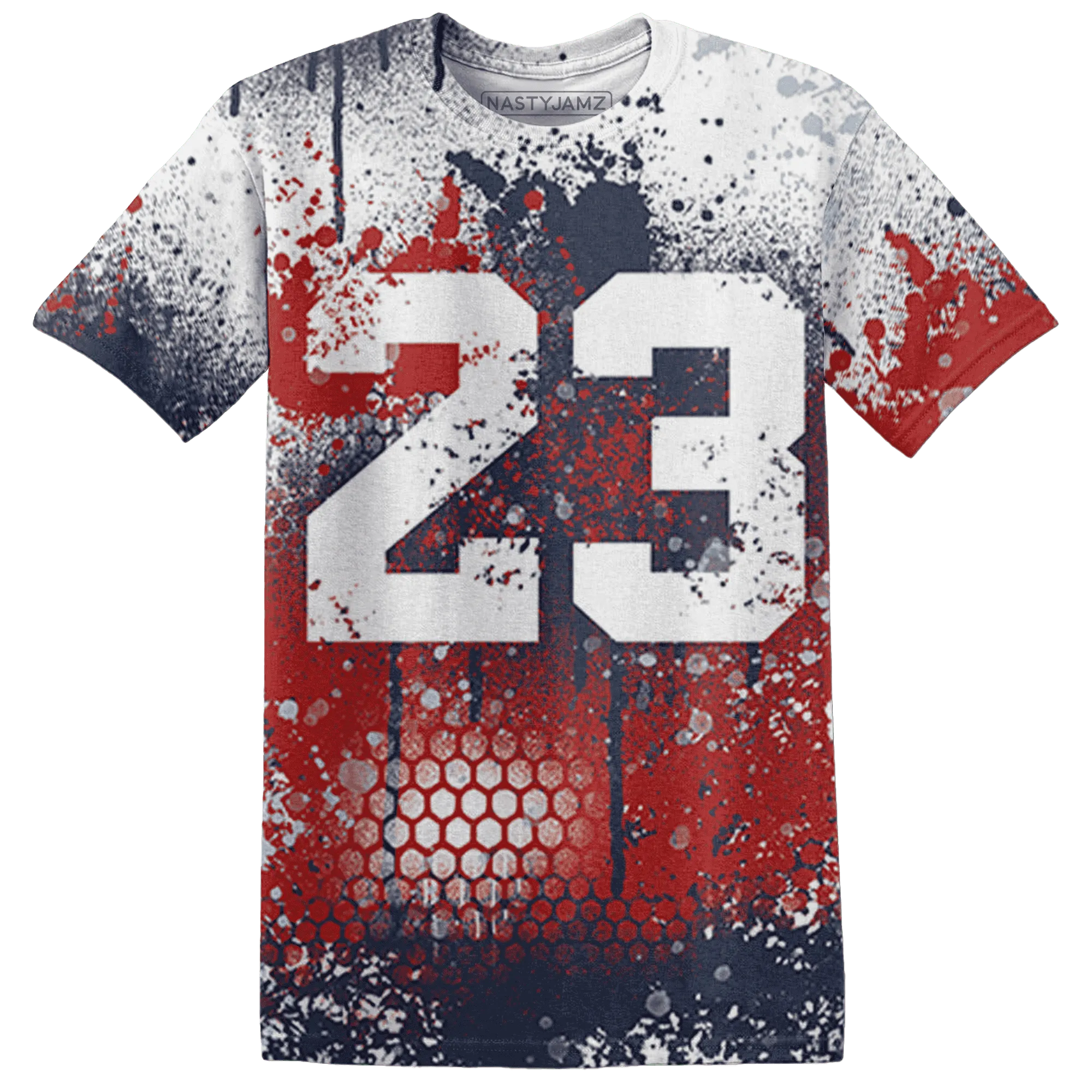 White-Navy-6s-T-Shirt-Match-23-Painted-Graffiti