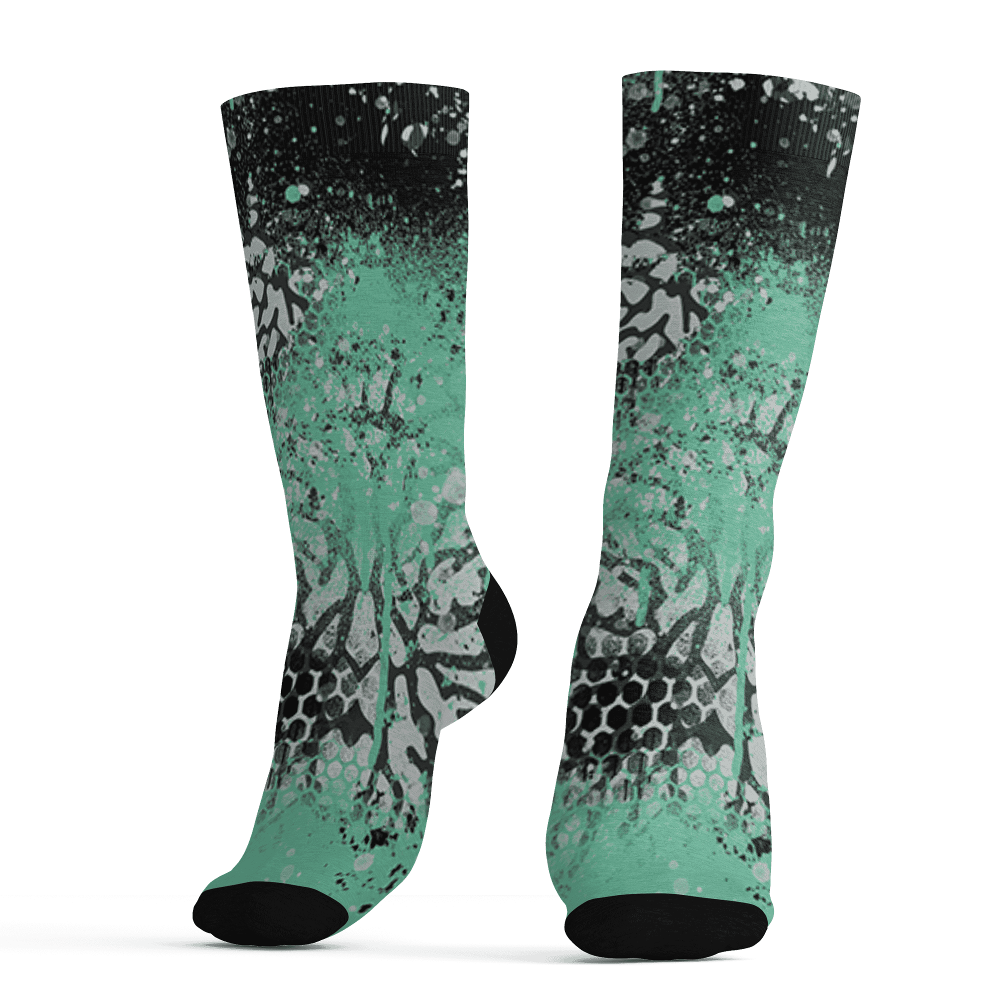 Green Glow 3s Socks Match 23 Painted Graffiti - NastyJamz