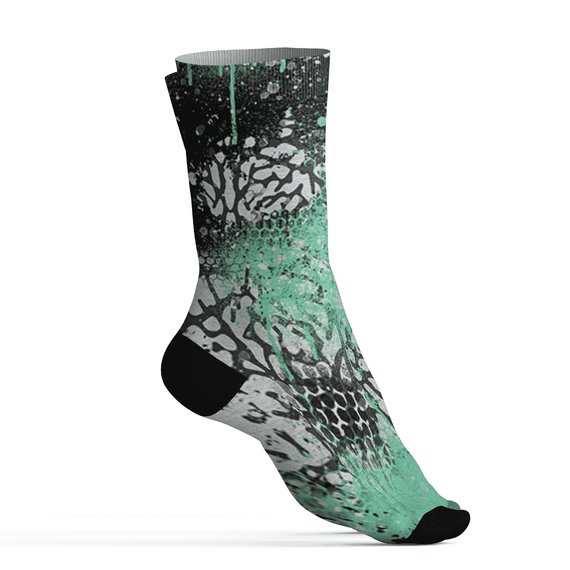 Green Glow 3s Socks Match 23 Painted Graffiti - NastyJamz