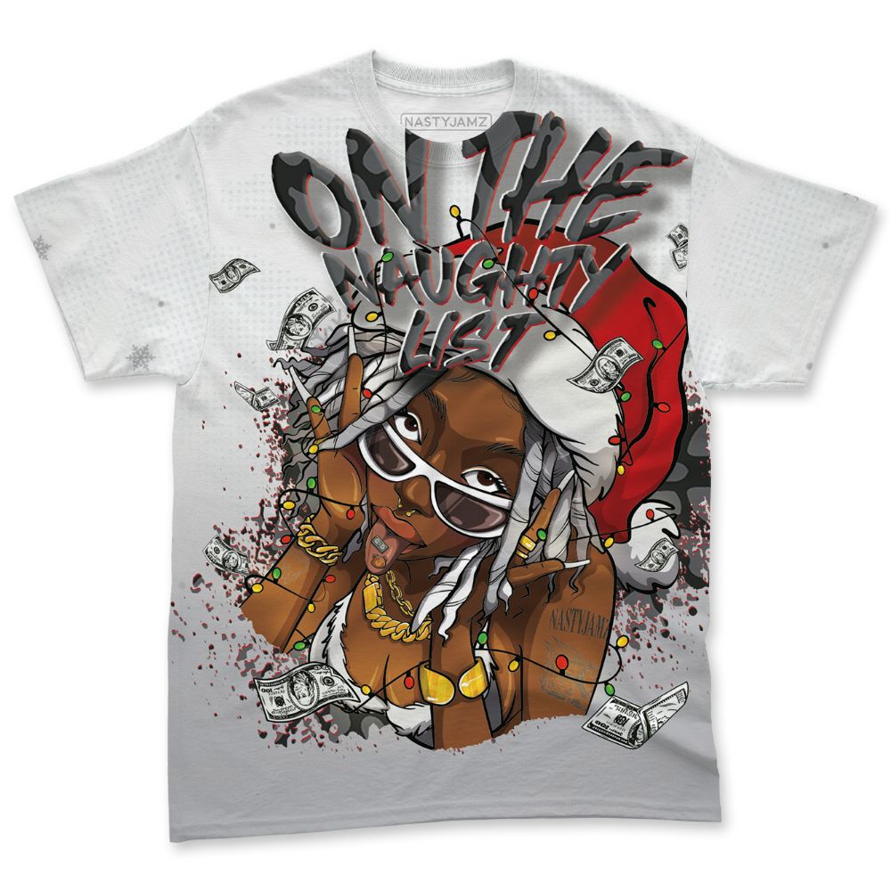 Cement-Grey-3s-NastyJamz-T-Shirt-Match-Smas-Naughty-List-All-Over-Print