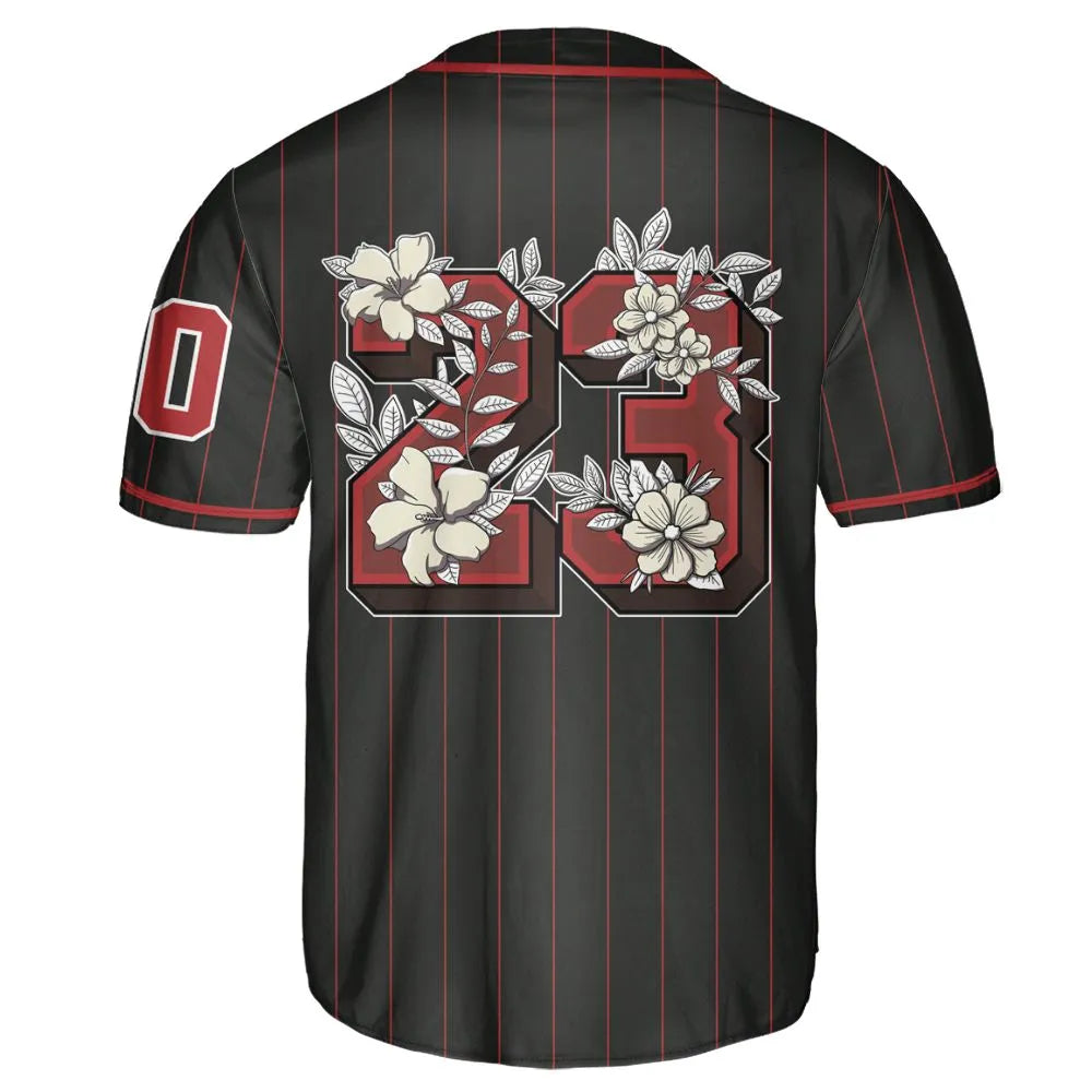 Black-Toe-Reimagined-Red-White-1s-NastyJamz-Jersey-Match-23-Floral-Custom-Text