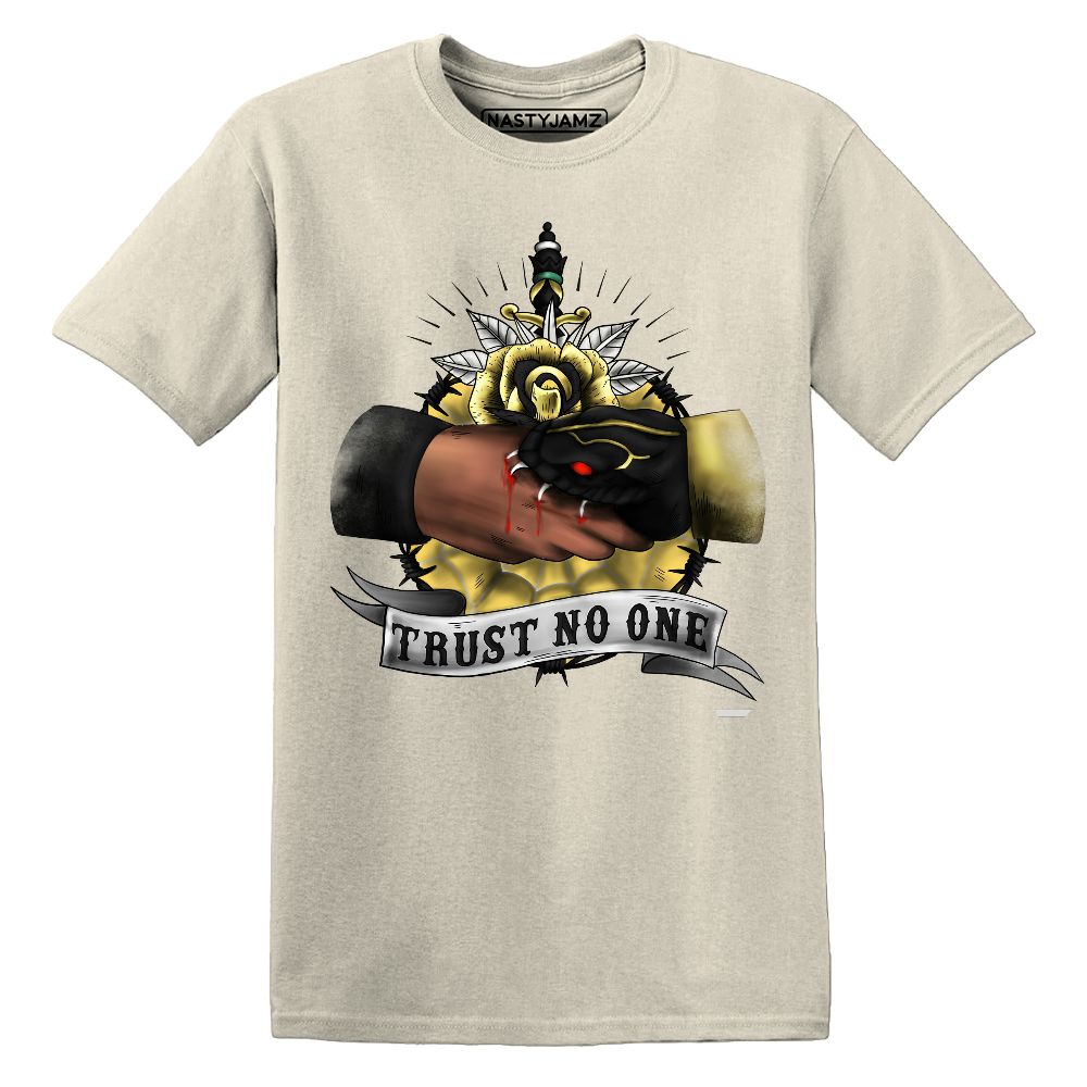 PT-Metallic-Gold-White-12s-NastyJamz-Premium-T-Shirt-Match-Trust-No-One-Old-School