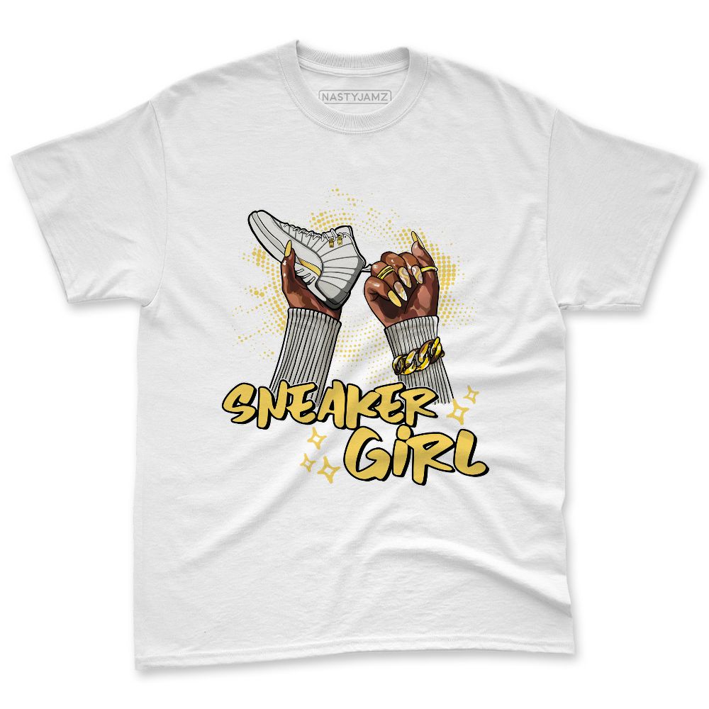 PT Metallic Gold White 12s NastyJamz Premium T-Shirt Match Sneaker Girl Nail