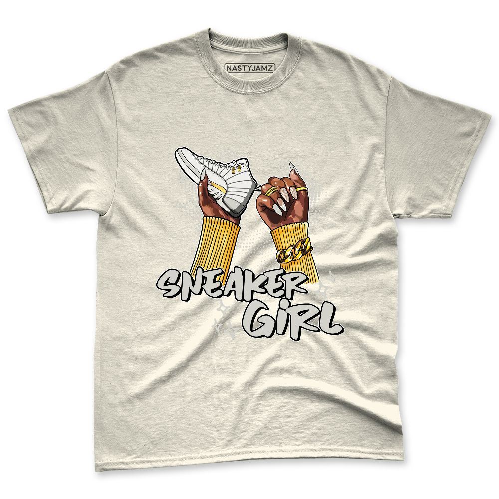 PT Metallic Gold White 12s NastyJamz Premium T-Shirt Match Sneaker Girl Nail