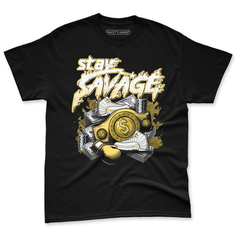 PT-Metallic-Gold-White-12s-NastyJamz-Premium-T-Shirt-Match-Stay-Savage
