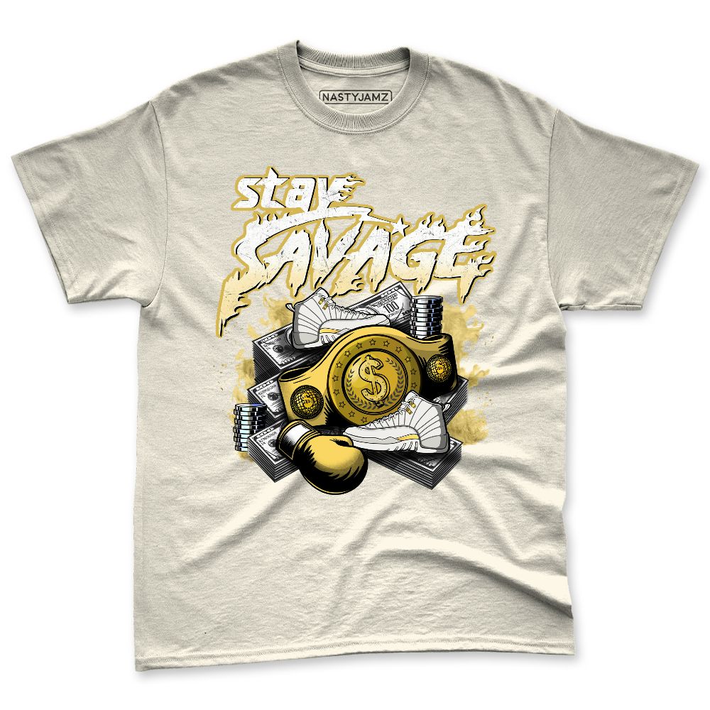 PT-Metallic-Gold-White-12s-NastyJamz-Premium-T-Shirt-Match-Stay-Savage