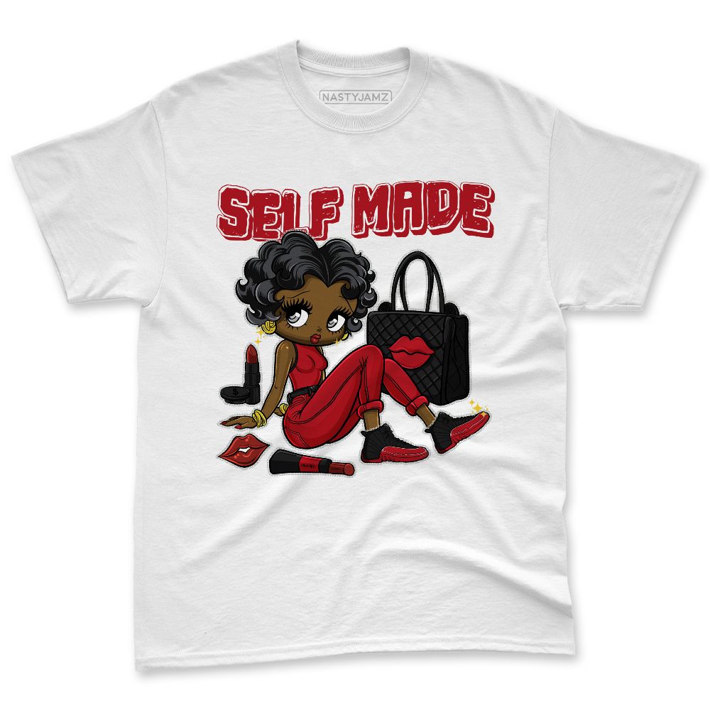 Flu-Game-12s-NastyJamz-Red-Black-White-T-Shirt-Match-Sneaker-Girl-Selfmade